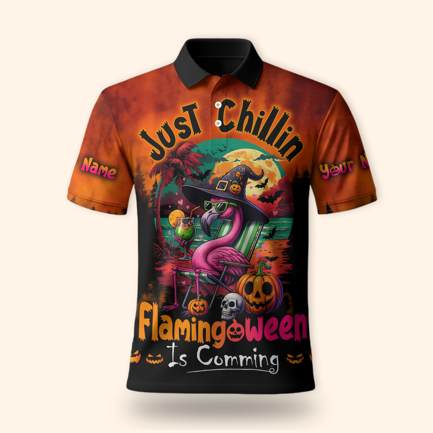 Personalized Flamingo Halloween Hoodie – Just Chillin Flamingoween Zip Up, Custom Choo