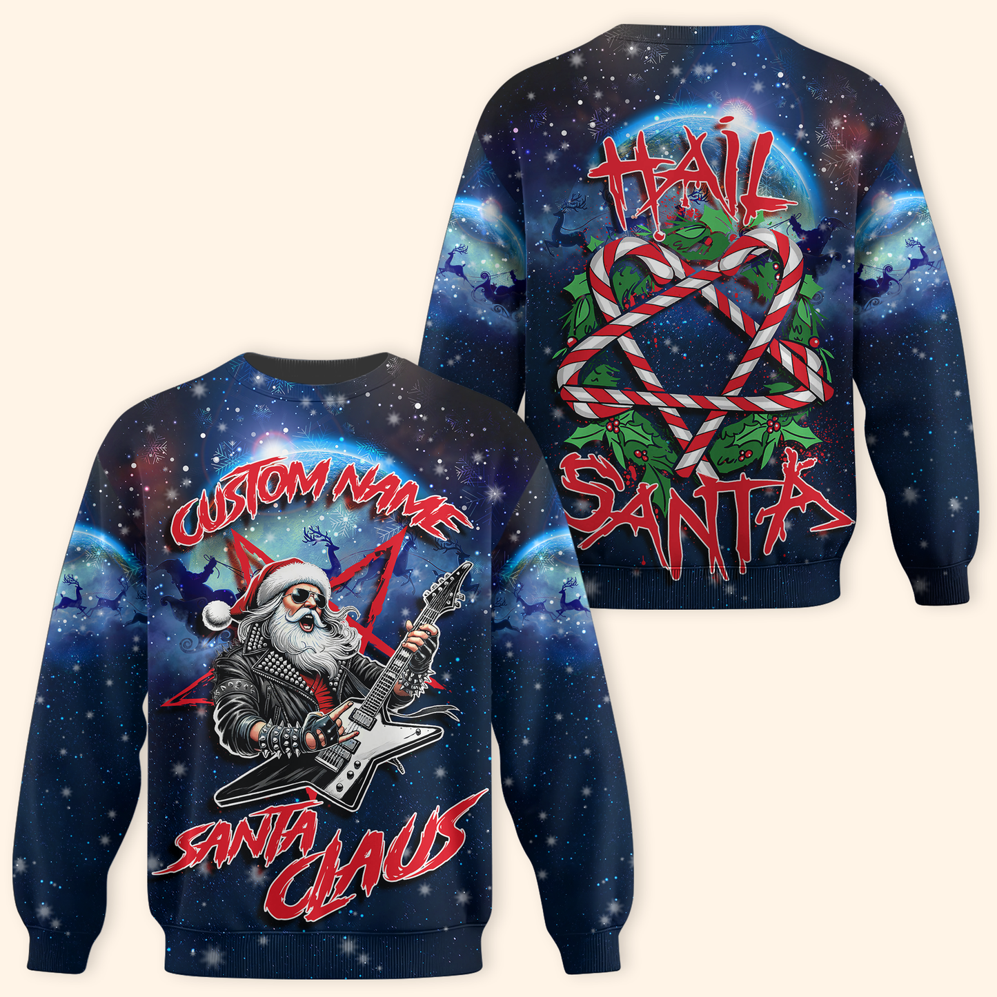 Hail Santa Hoodie – Rock Santa Claus Christmas Hoodie, Personalized Name Gift for Metal Fans