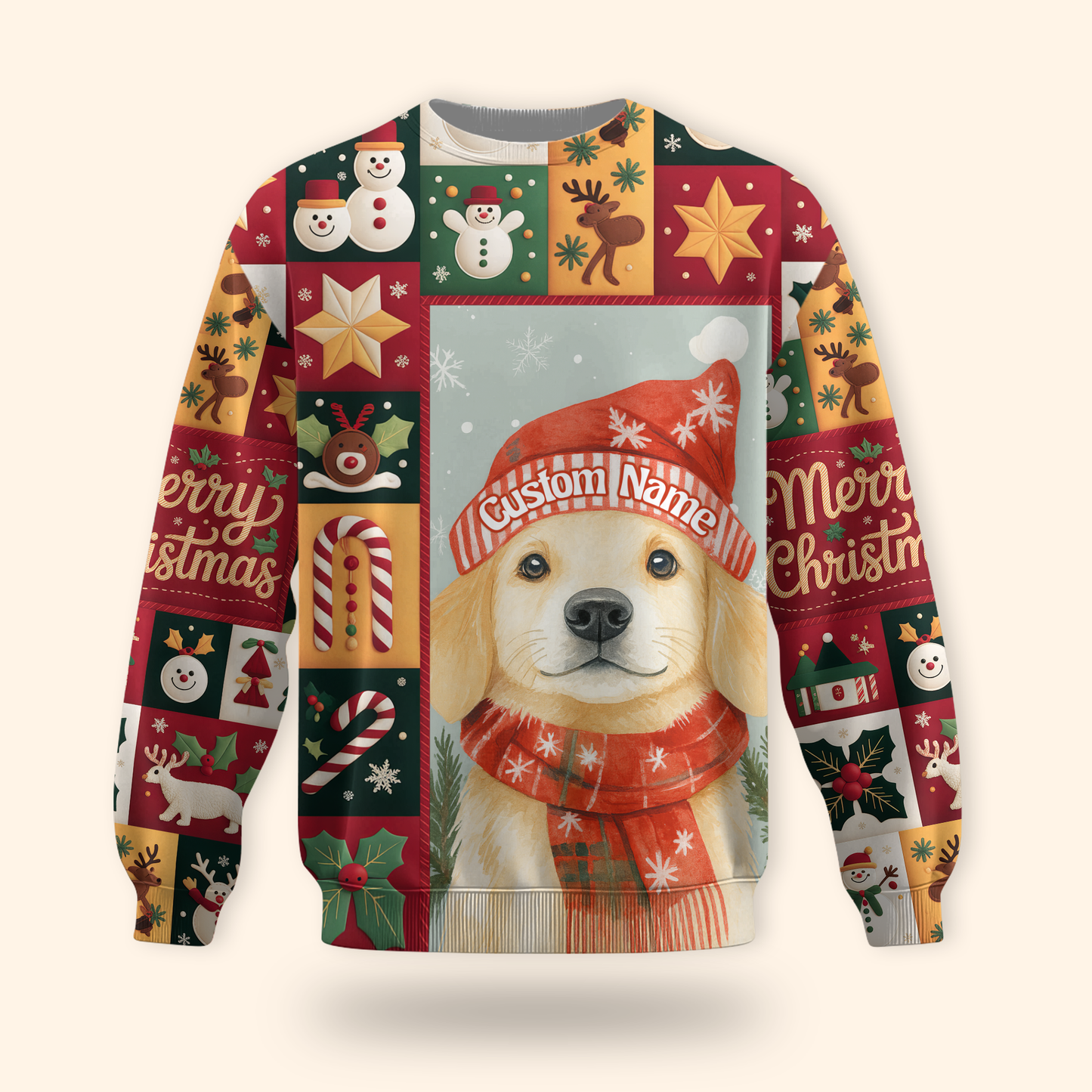Merry Christmas Dog Hoodie – Golden Retriever in Santa Hat, Personalized Pet Lover Gift