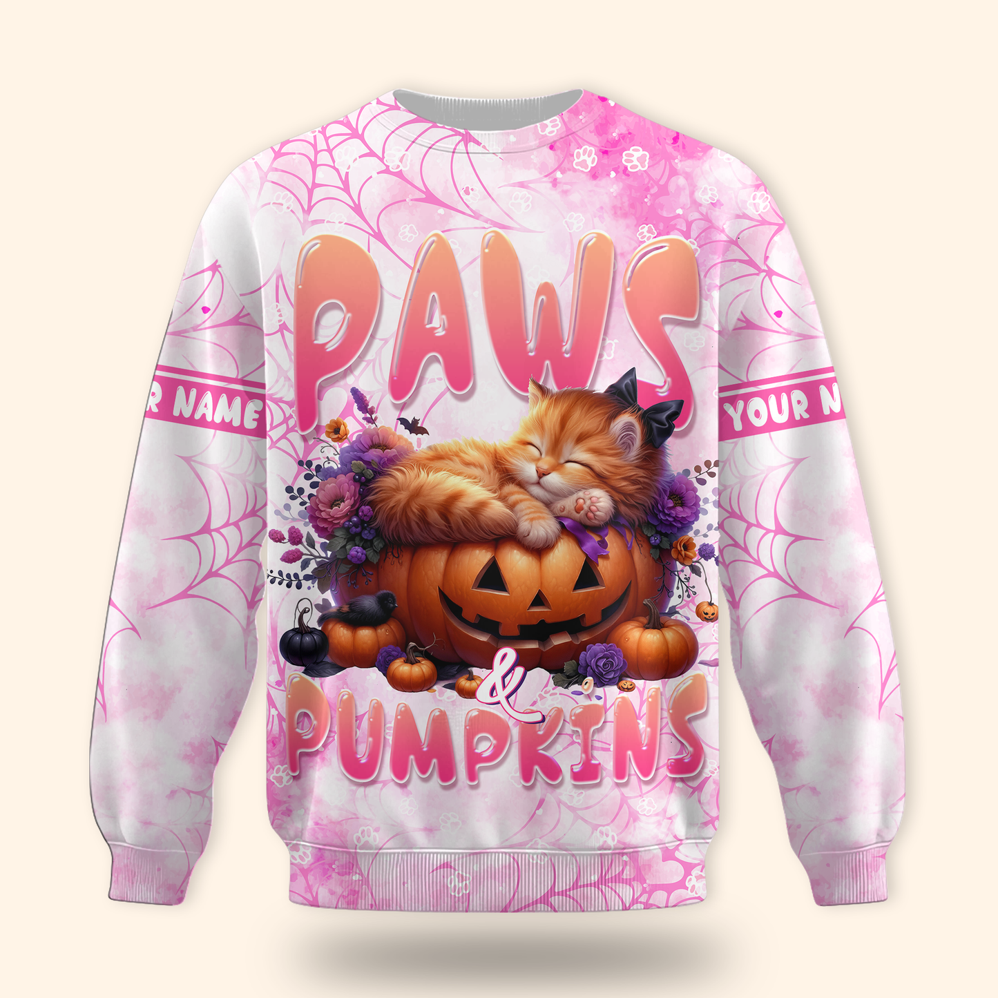 Paws & Pumpkins Cat Hoodie – Personalized Halloween Zip Up Jacket for Pet Lovers, Custom Choo