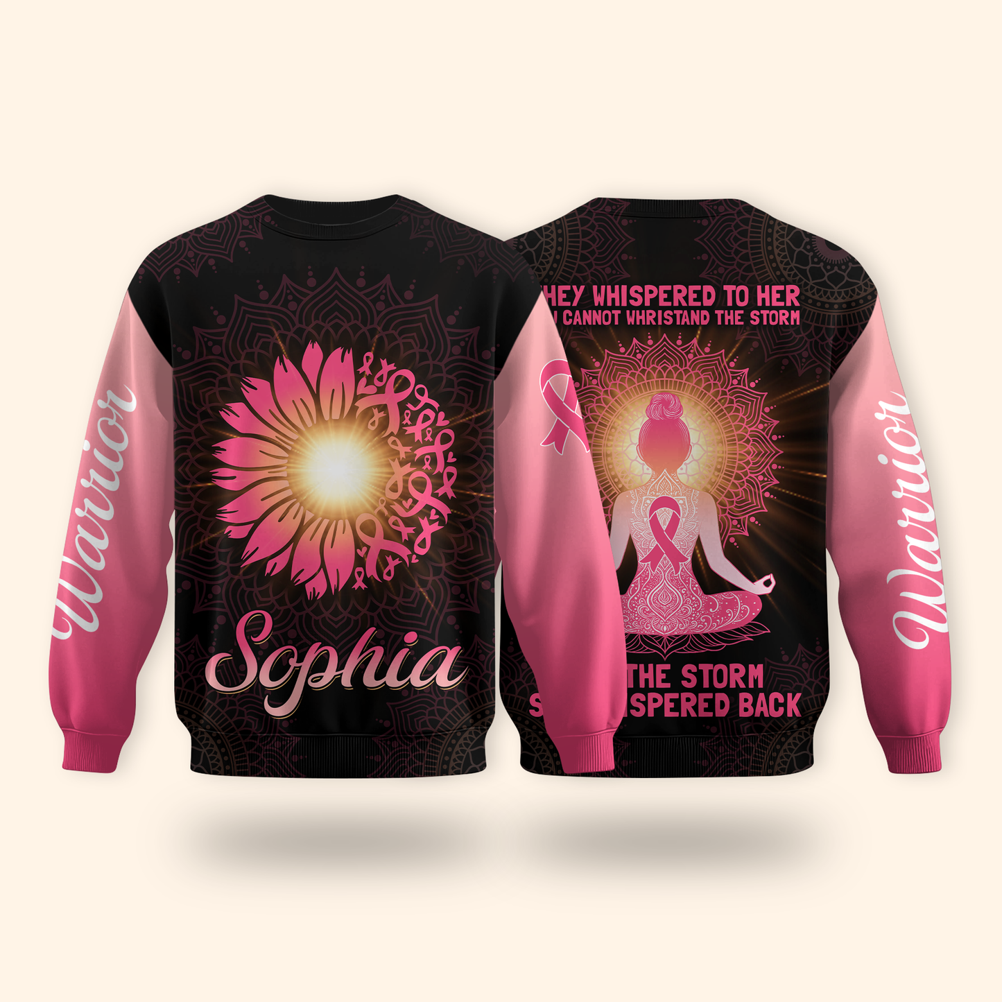 Custom Name Breast Cancer Awareness Hoodie – Warrior Sunflower Yoga Girl Sweatshirt, I Am The Storm Hoodie