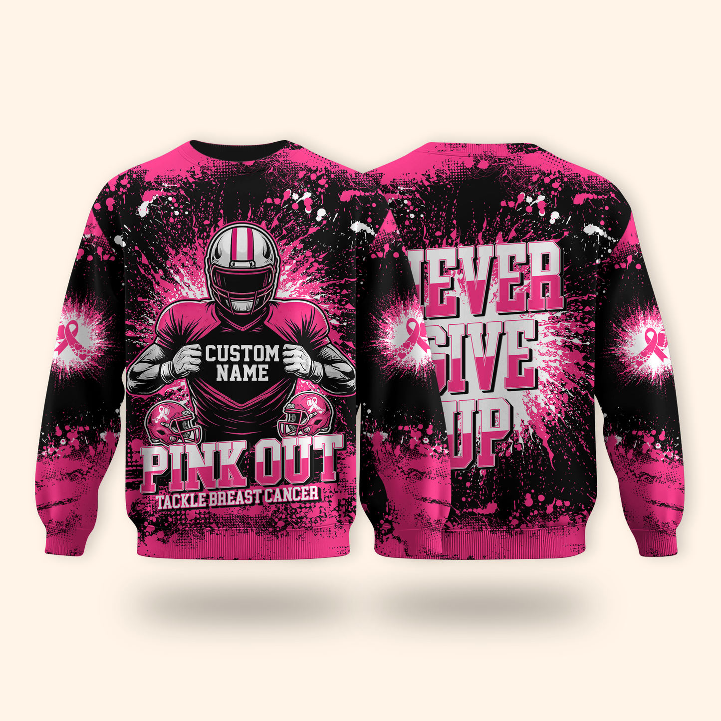 Custom Pink Out Hoodie – Breast Cancer Awareness Football Sweatshirt