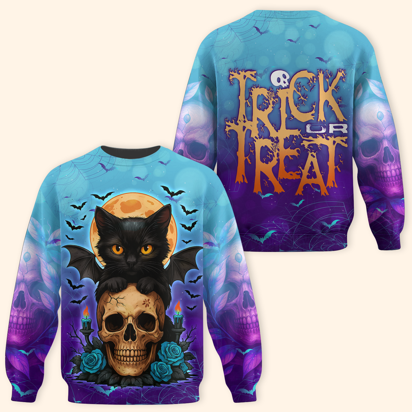 Midnight Spell Black Cat & Skull shirt, Custom Choo