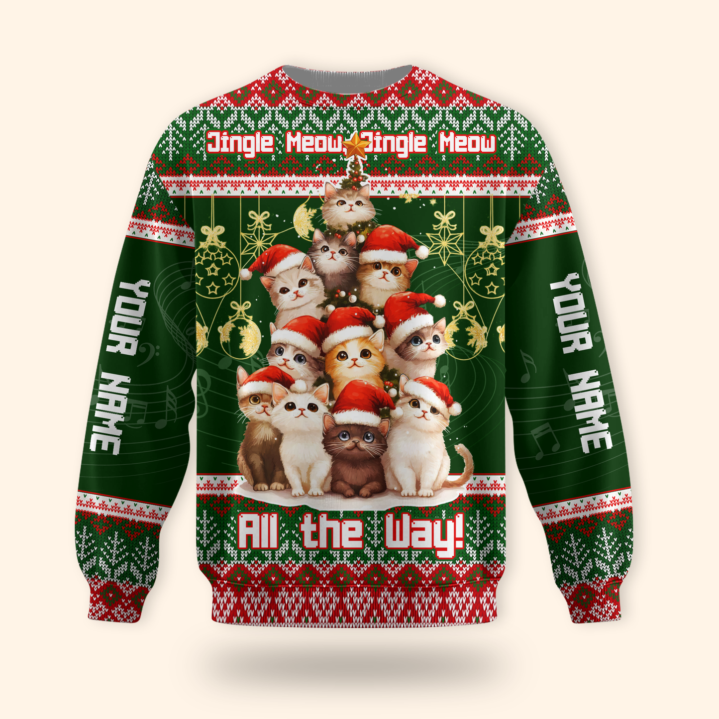 Jingle Meow Christmas Cat Hoodie – Personalized Name Cat Lovers Holiday Sweatshirt