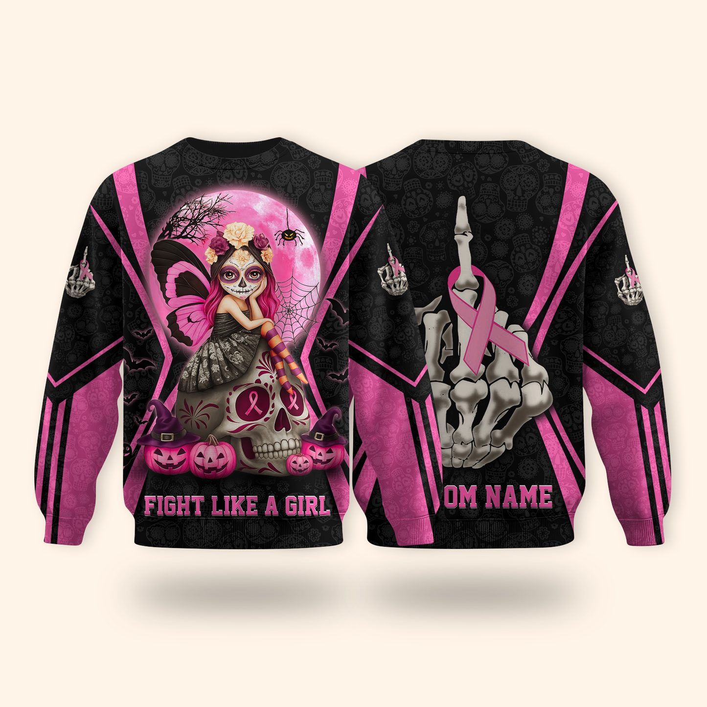 Personalized Sugar Skull Fight Like A Girl - Breast Cancer Awareness Shirt, Custom Choo