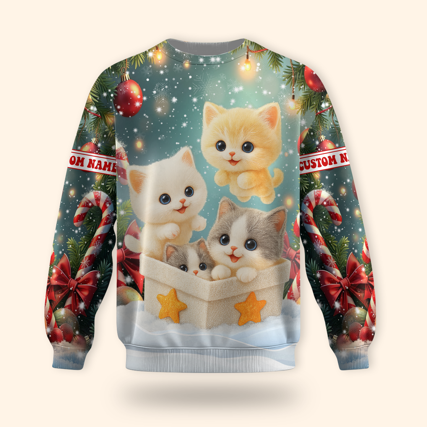 Cute Christmas Cat Hoodie – Kittens in Gift Box Holiday Zip Up