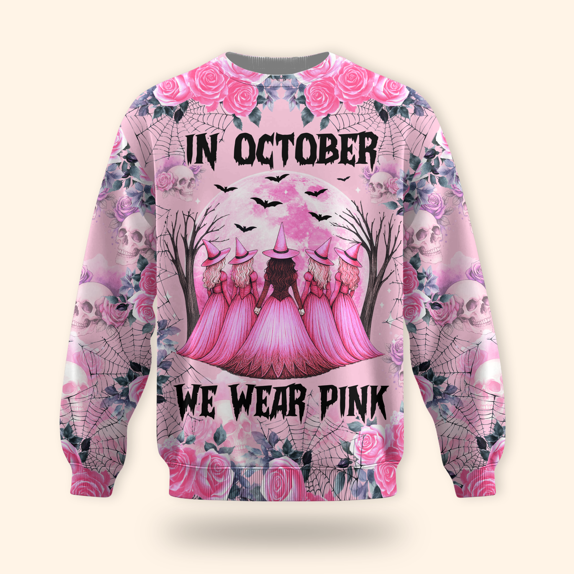 "In October We Wear Pink" Witch Hollow Back Tank Top & Skull Rose, Custom Choo