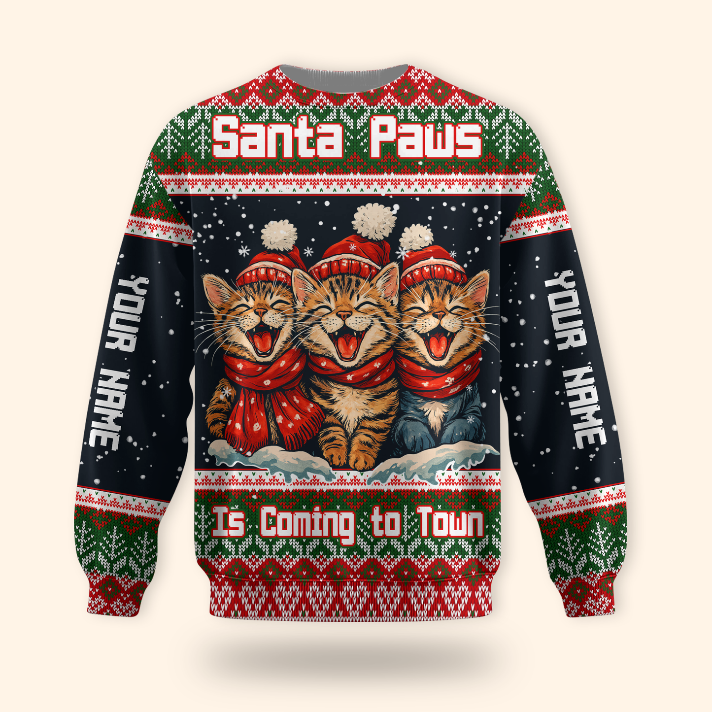 Santa Paws Is Coming to Town Hoodie – Personalized Christmas Cat Hoodie for Cat Lovers