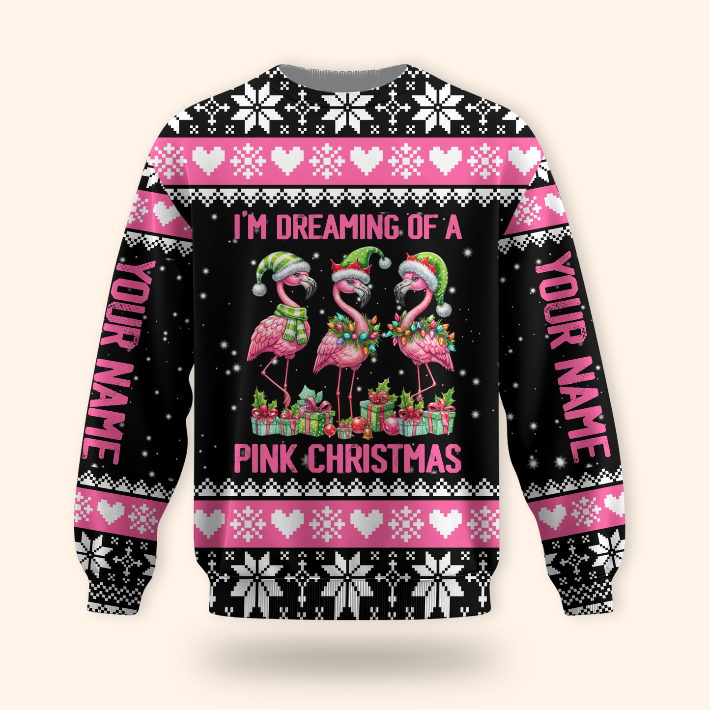 I’m Dreaming of a Pink Christmas Hoodie – Cute Flamingo Holiday Zip Up Sweater