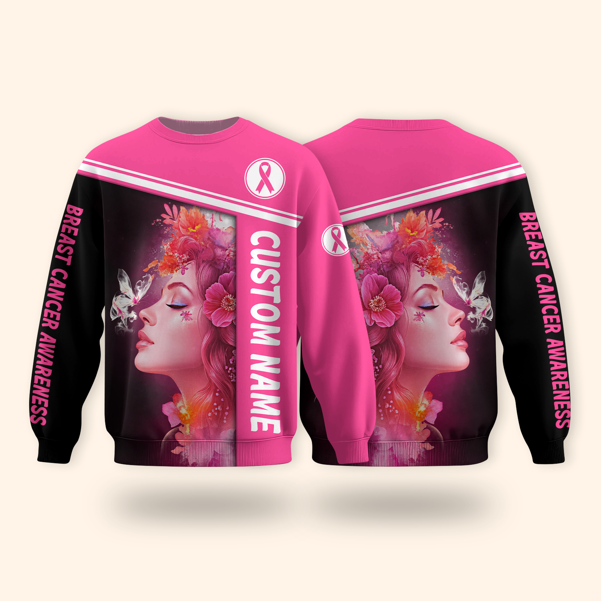 Personalized Pink Ribbon Floral Woman Awareness Shirt, Custom Choo