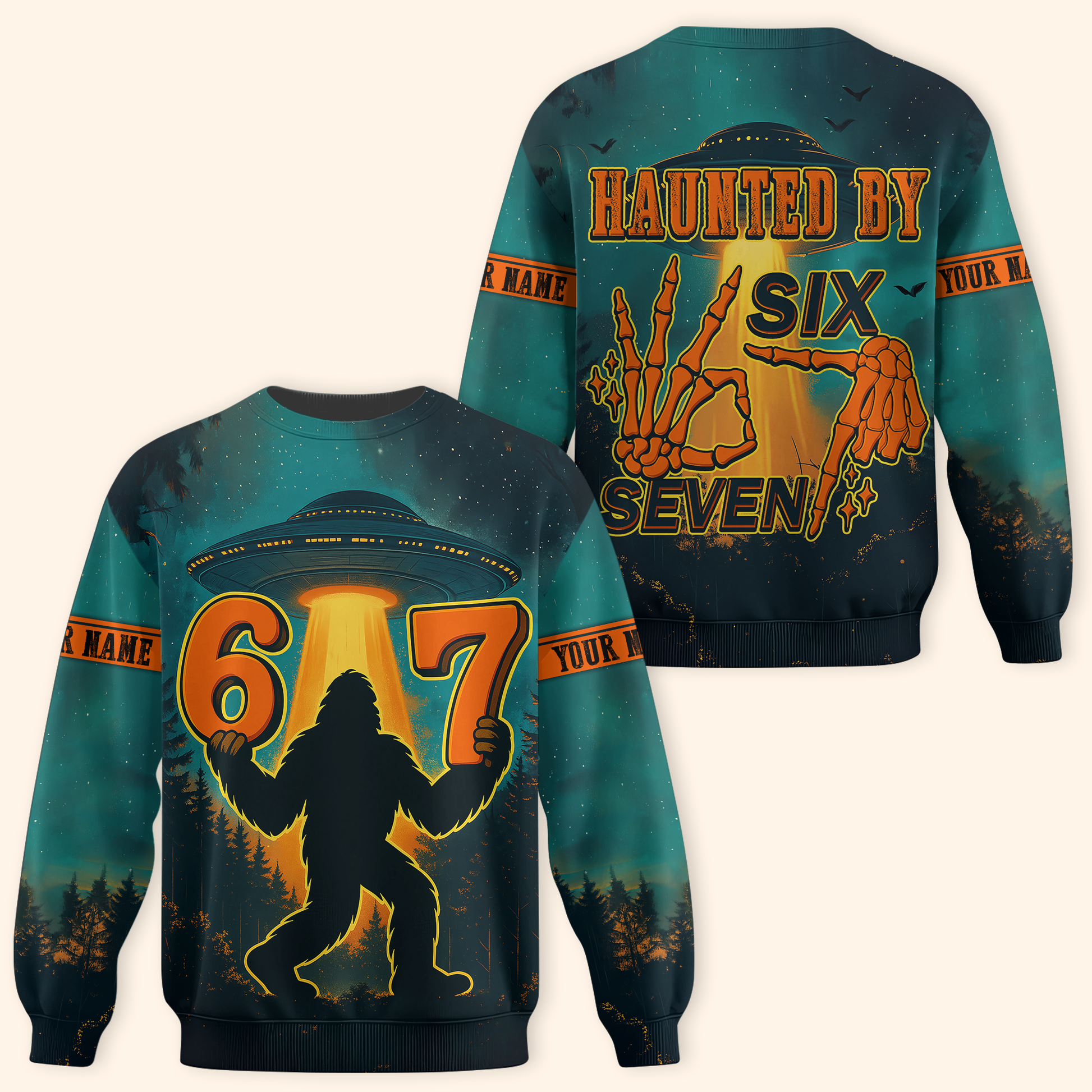 Personalized Bigfoot Hoodie – Haunted by 67 Alien UFO Halloween Zip Up, Custom Choo