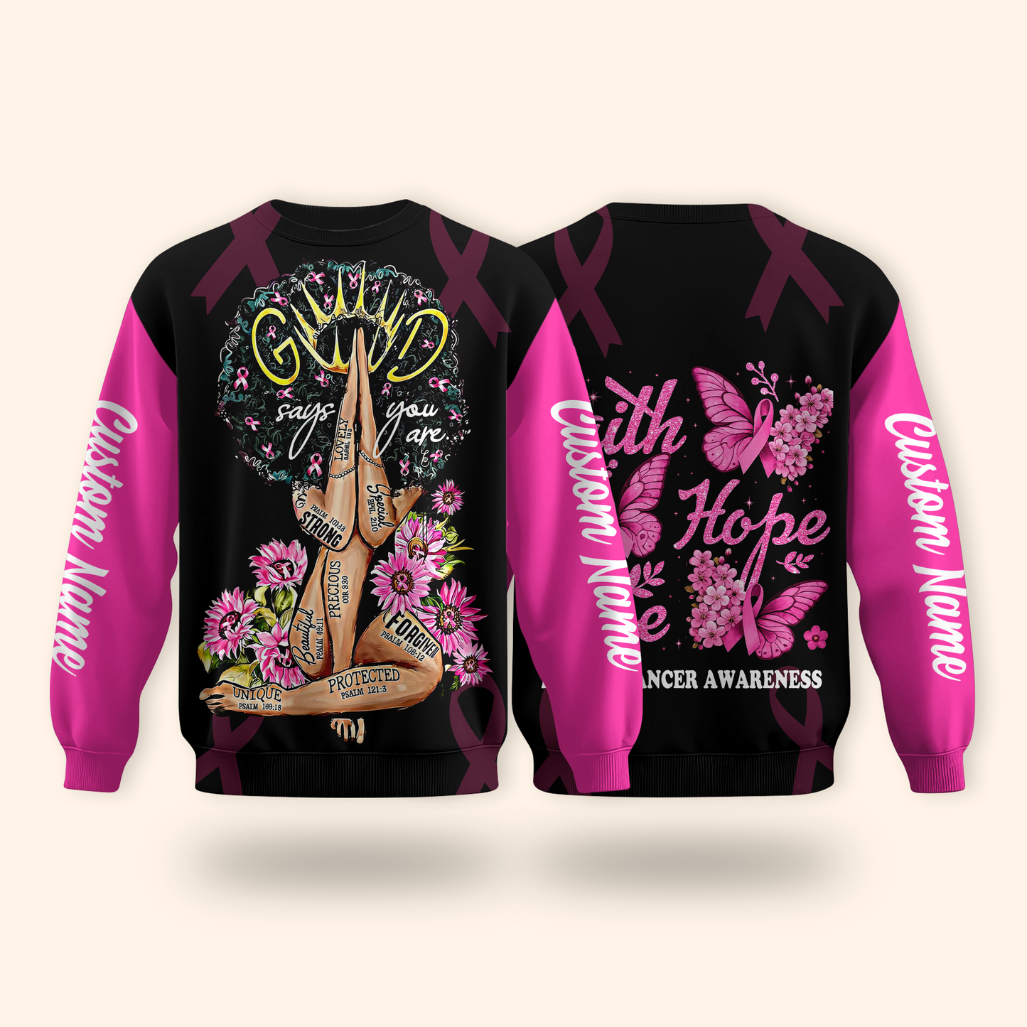 Personalized "Faith Hope Love" Breast Cancer Awareness Hoodie, Custom Choo