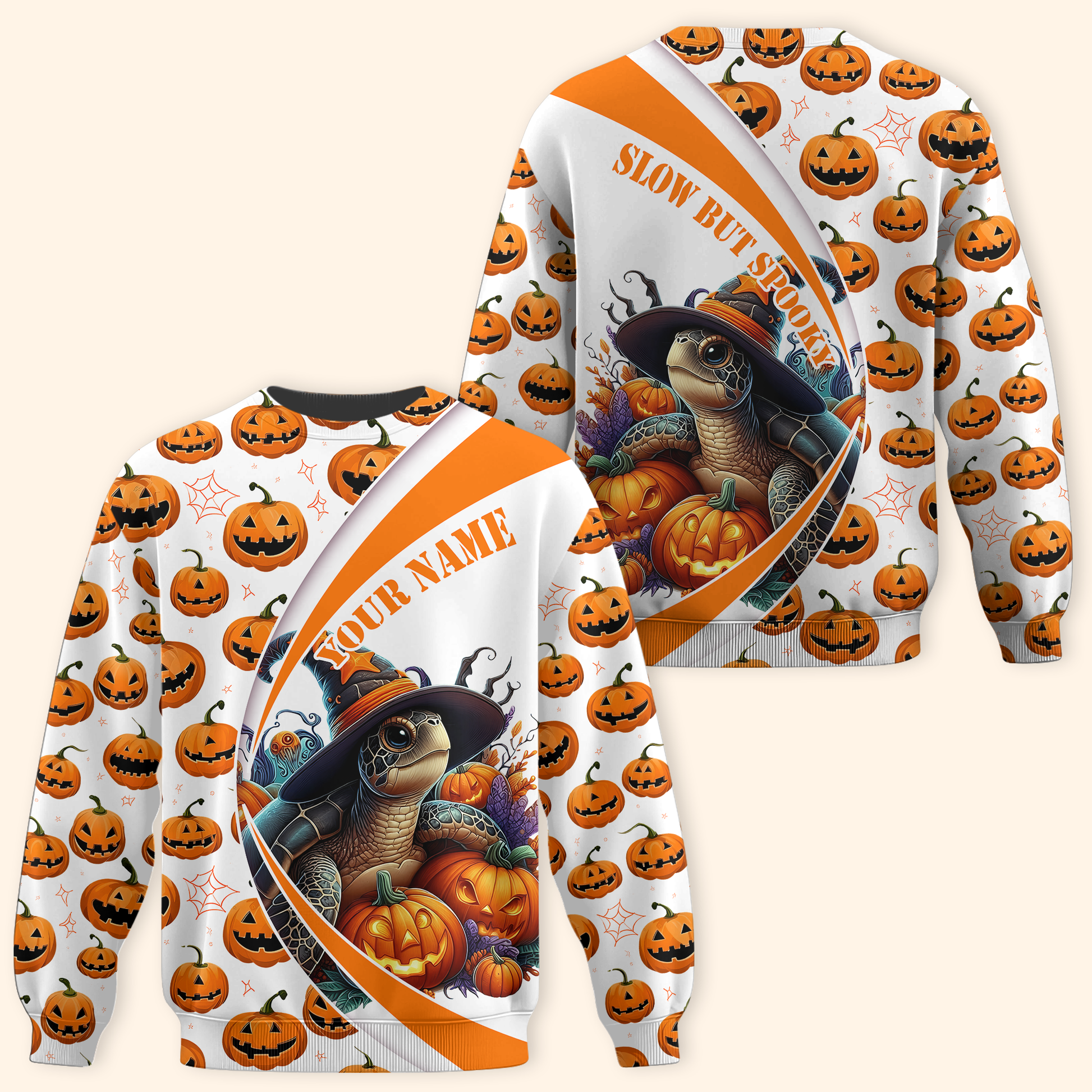 Slow But Spooky Turtle Hoodie – Halloween Pumpkin Zip Up, Custom Name Gift, Custom Choo