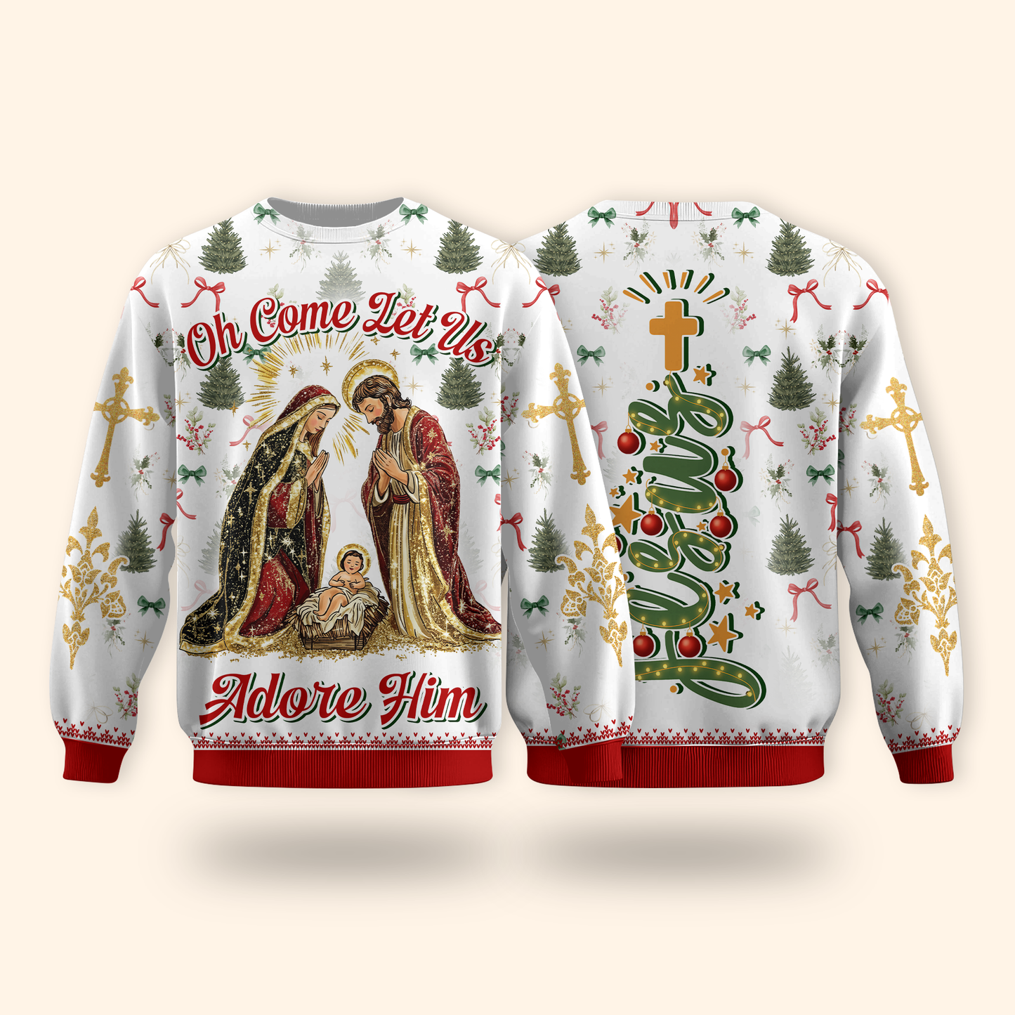 Oh Come Let Us Adore Him Hoodie – Christian Christmas Hoodie with Nativity Scene and Jesus Design