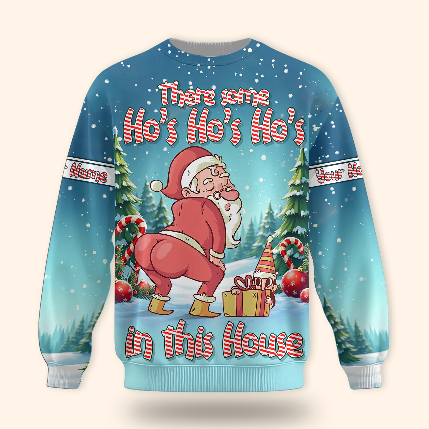 There Some Ho’s In This House Hoodie – Funny Santa Butt Design, Custom Name Christmas Zip Up, Custom Choo