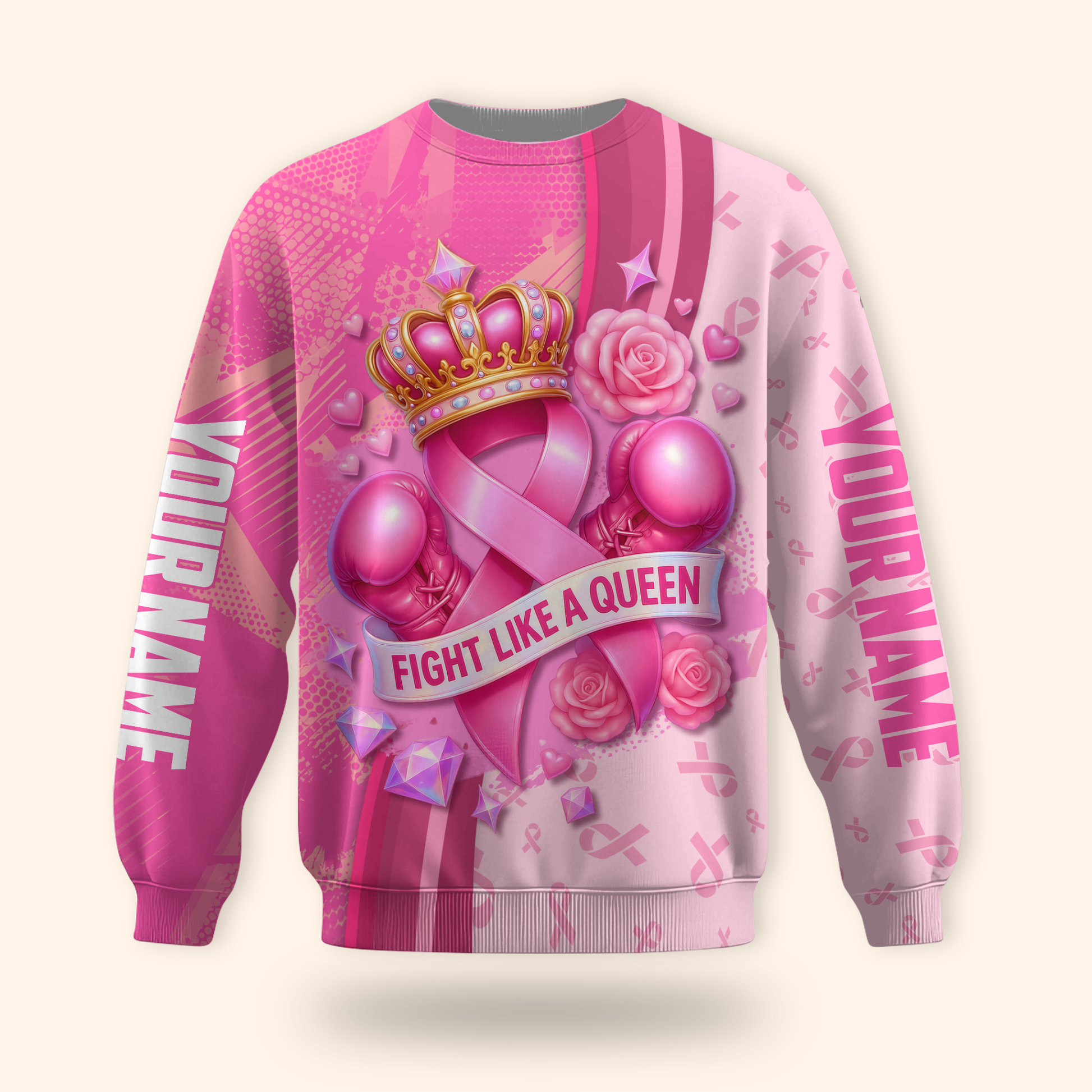 Personalized Pink Ribbon Fight Like A Queen Breast Cancer Awareness Shirt, Custom Choo