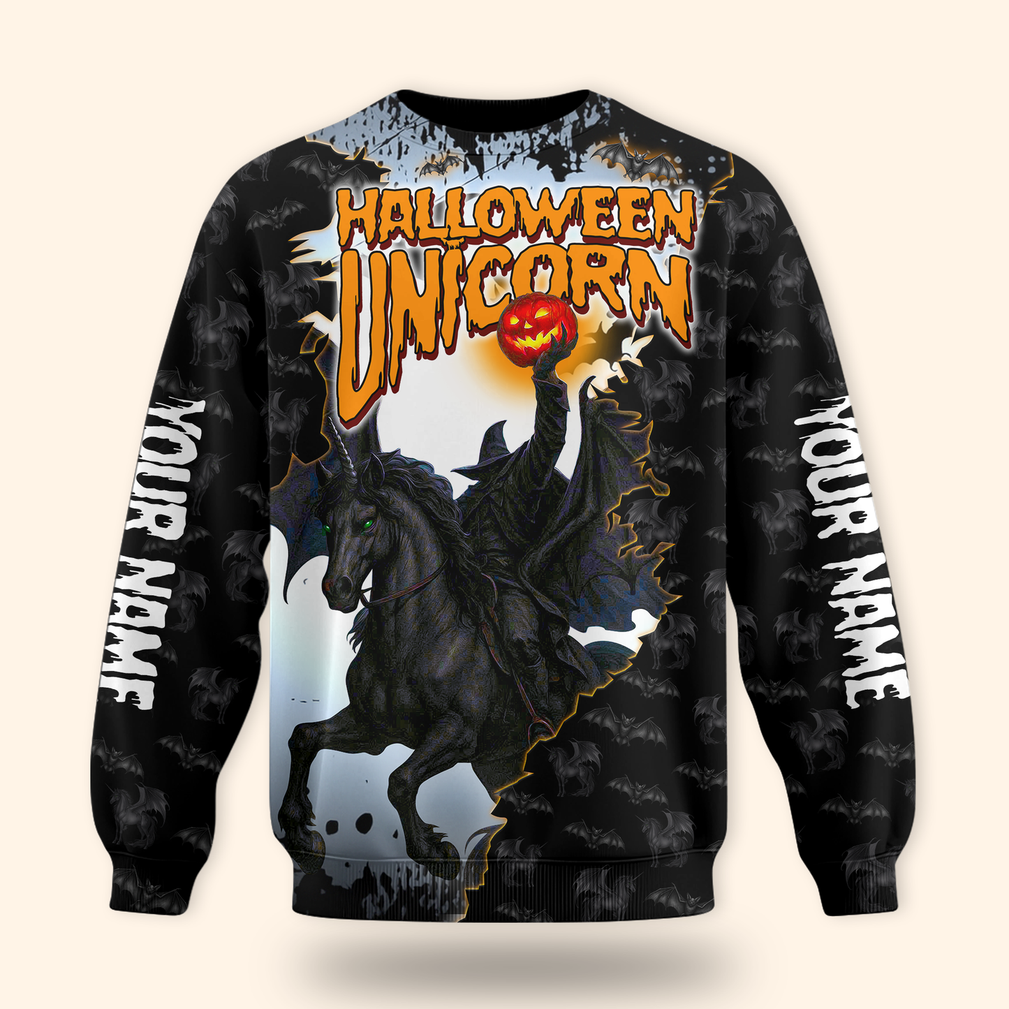 Halloween Unicorn Hoodie – Spooky Black Unicorn Zip Up Jacket, Custom Name Gift, Custom Choo