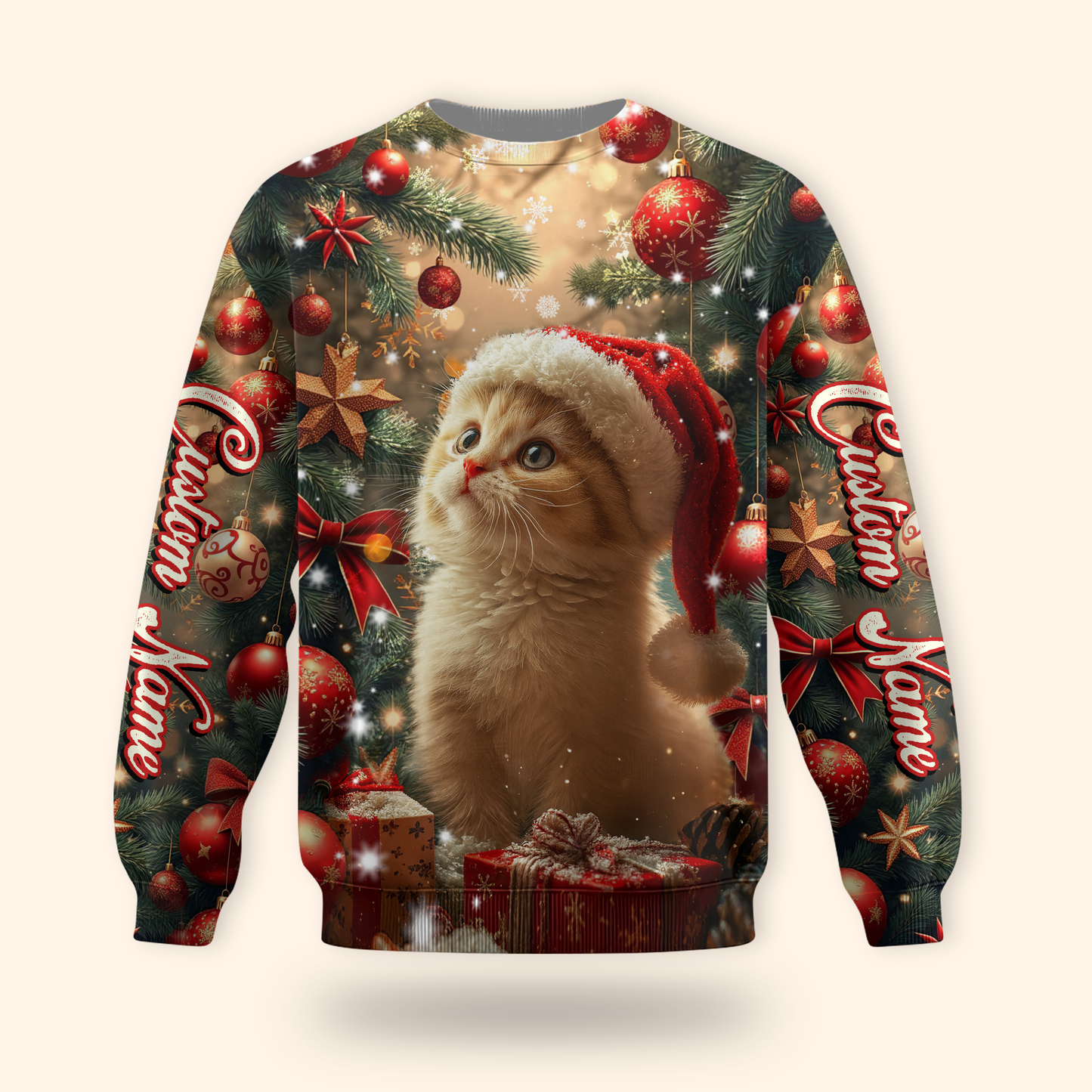 Cute Cat Christmas Hoodie – Personalized Santa Kitty Zip Up