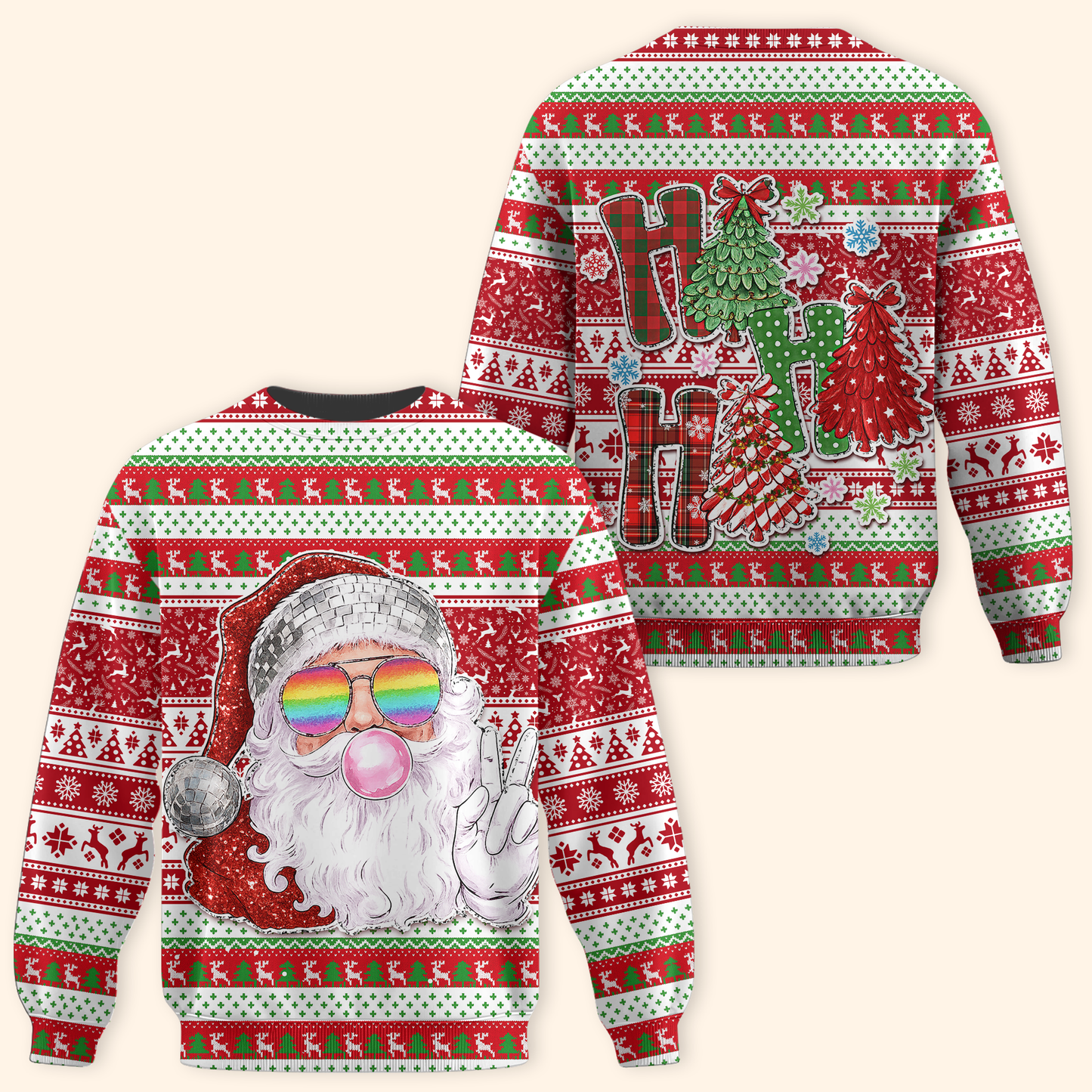 Disco Santa Christmas Hoodie – Funny Rainbow Glasses Design, Ugly Christmas Zip Up, Custom Choo