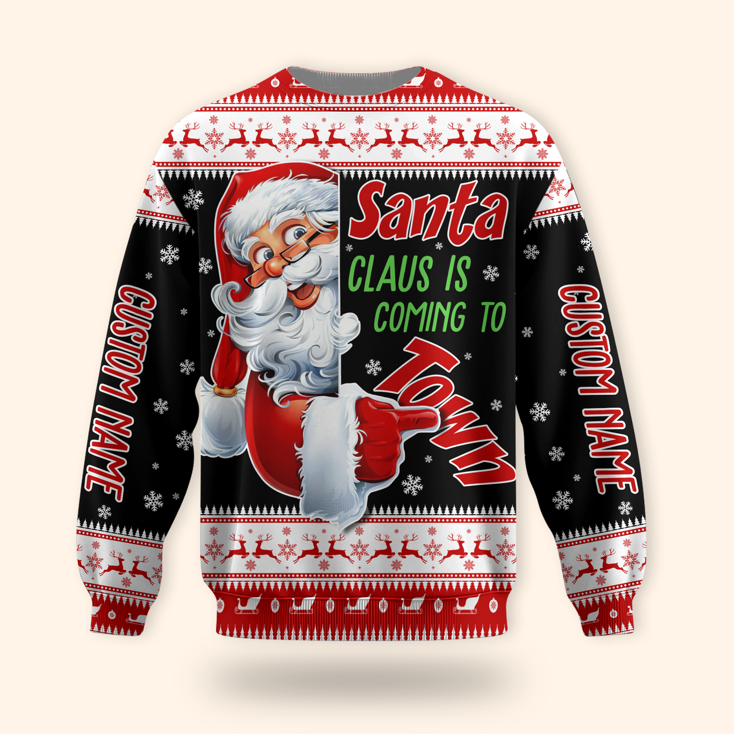 Santa Claus Is Coming to Town Hoodie – Personalized Christmas Hoodie, Funny Holiday Zip Up