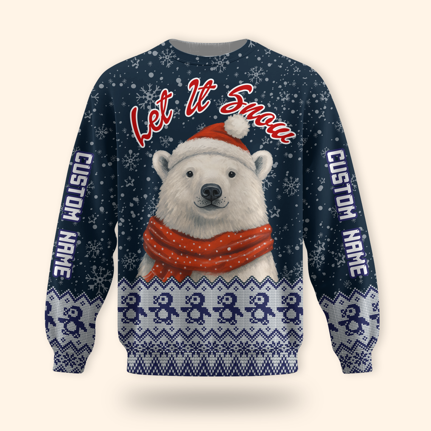 Let It Snow Hoodie – Cute Polar Bear Christmas Hoodie, Personalized Name Winter Gift