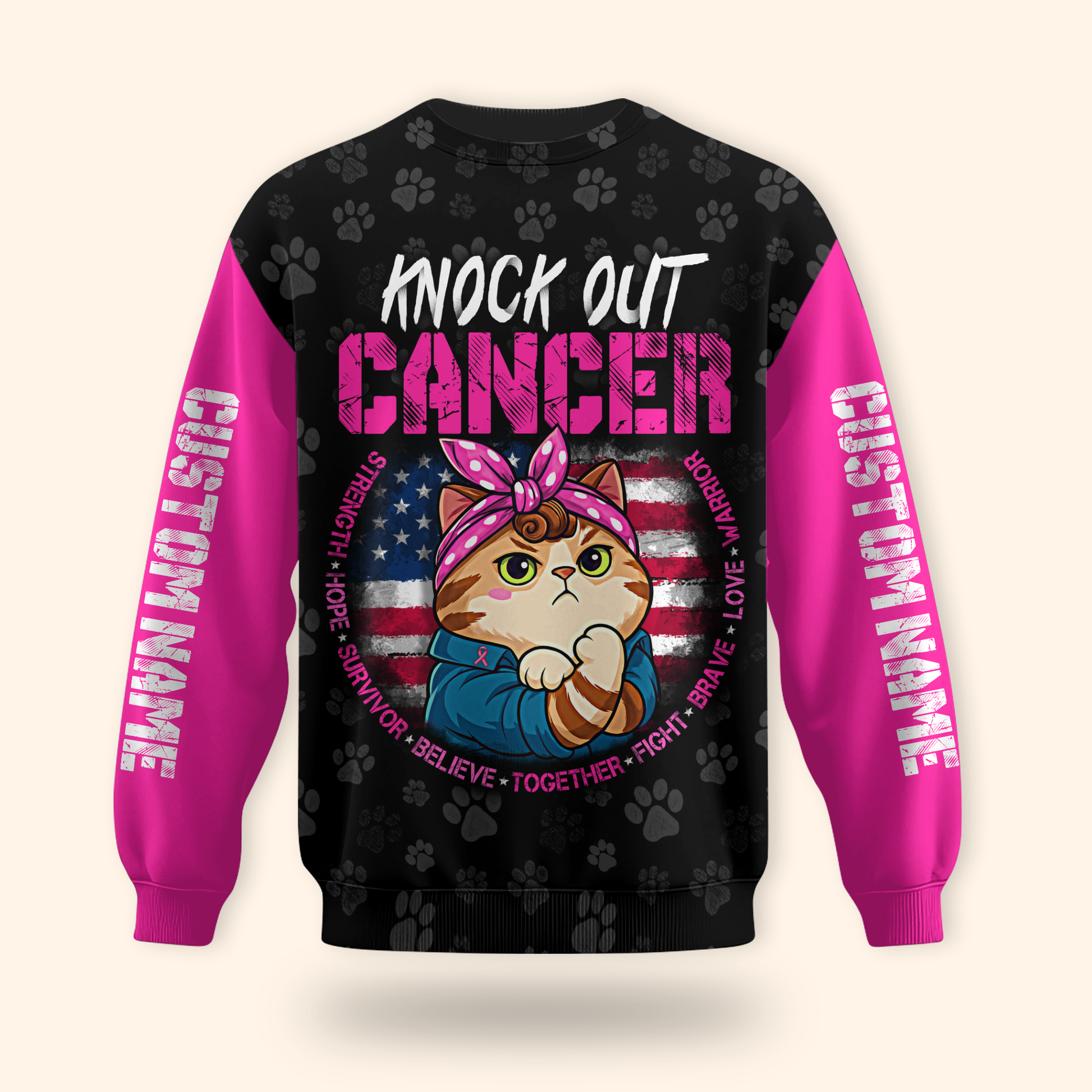 Personalized Breast Cancer Awareness Cat Warrior, Custom Choo