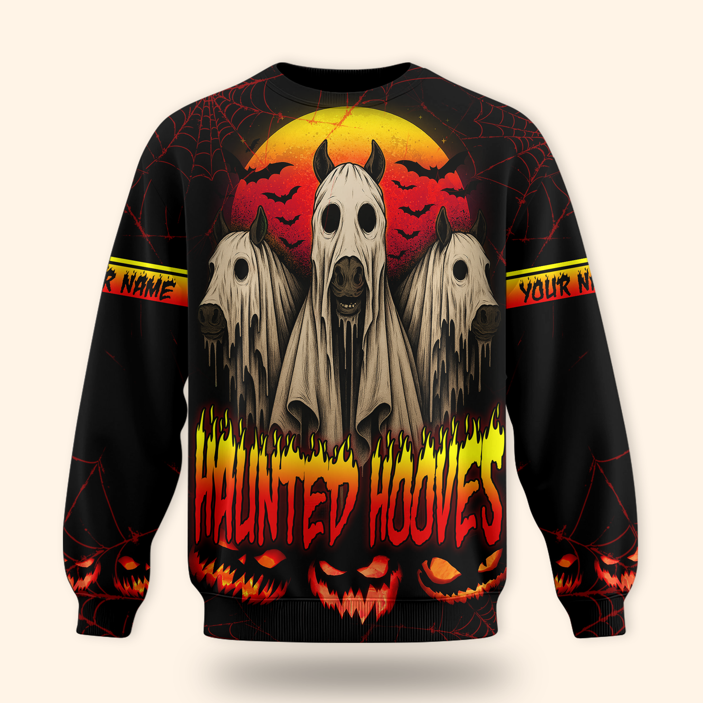 Personalized Haunted Hooves Hoodie – Ghost Horse Halloween Zip Up Jacket, Custom Choo