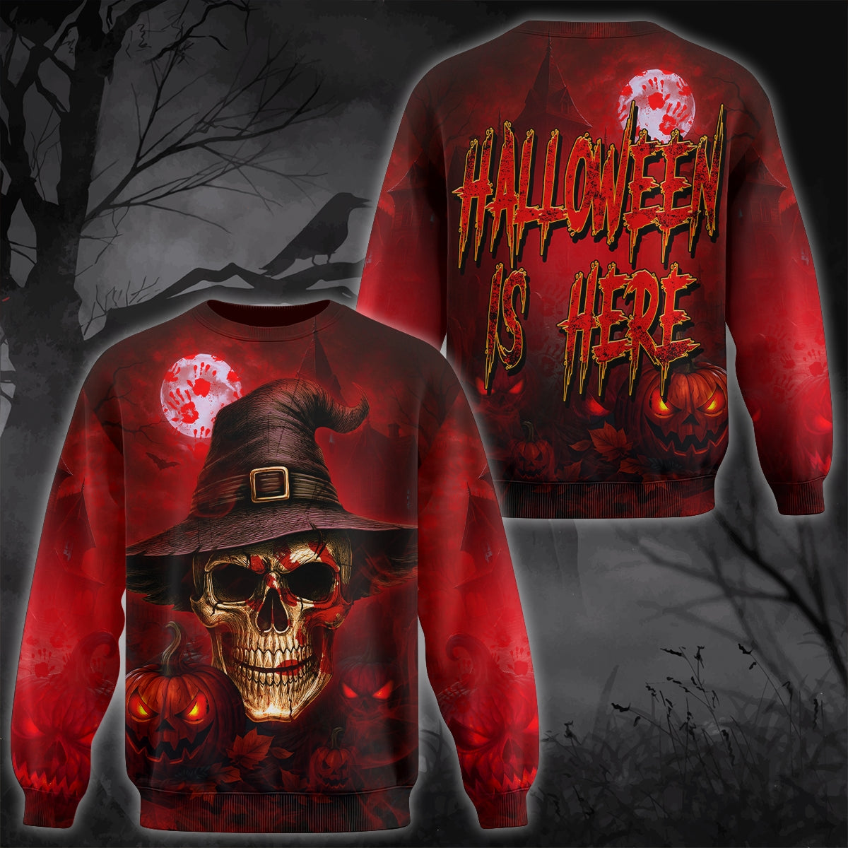 Halloween Is Here Hoodie – Skull And Pumpkin Print 3D Sweatshirt