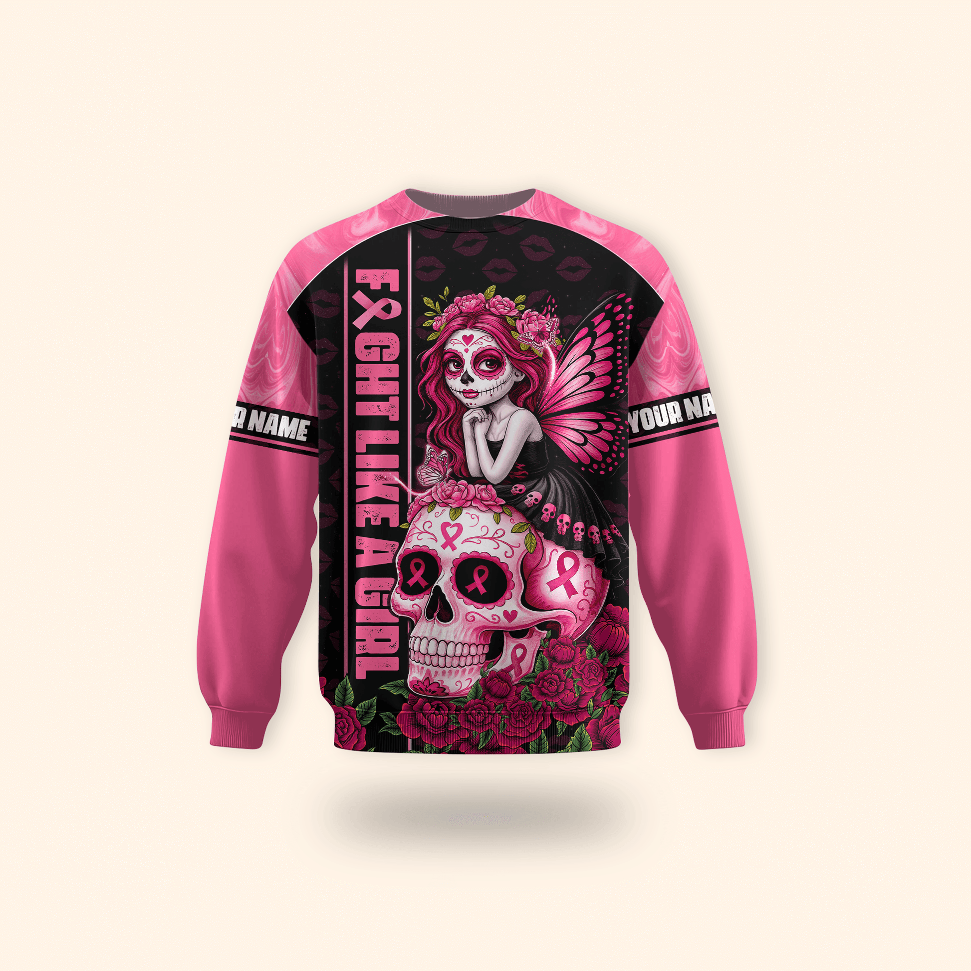 Fight Like A Girl Sugar Skull - Breast Cancer Awareness Shirt, Custom Choo