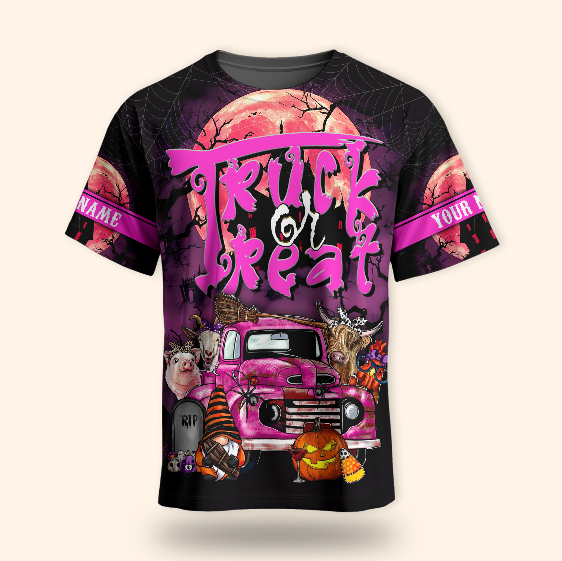 Trick or Treat Truck Hoodie – Halloween Farm Animals & Pumpkin Zip Up, Custom Name, Custom Choo