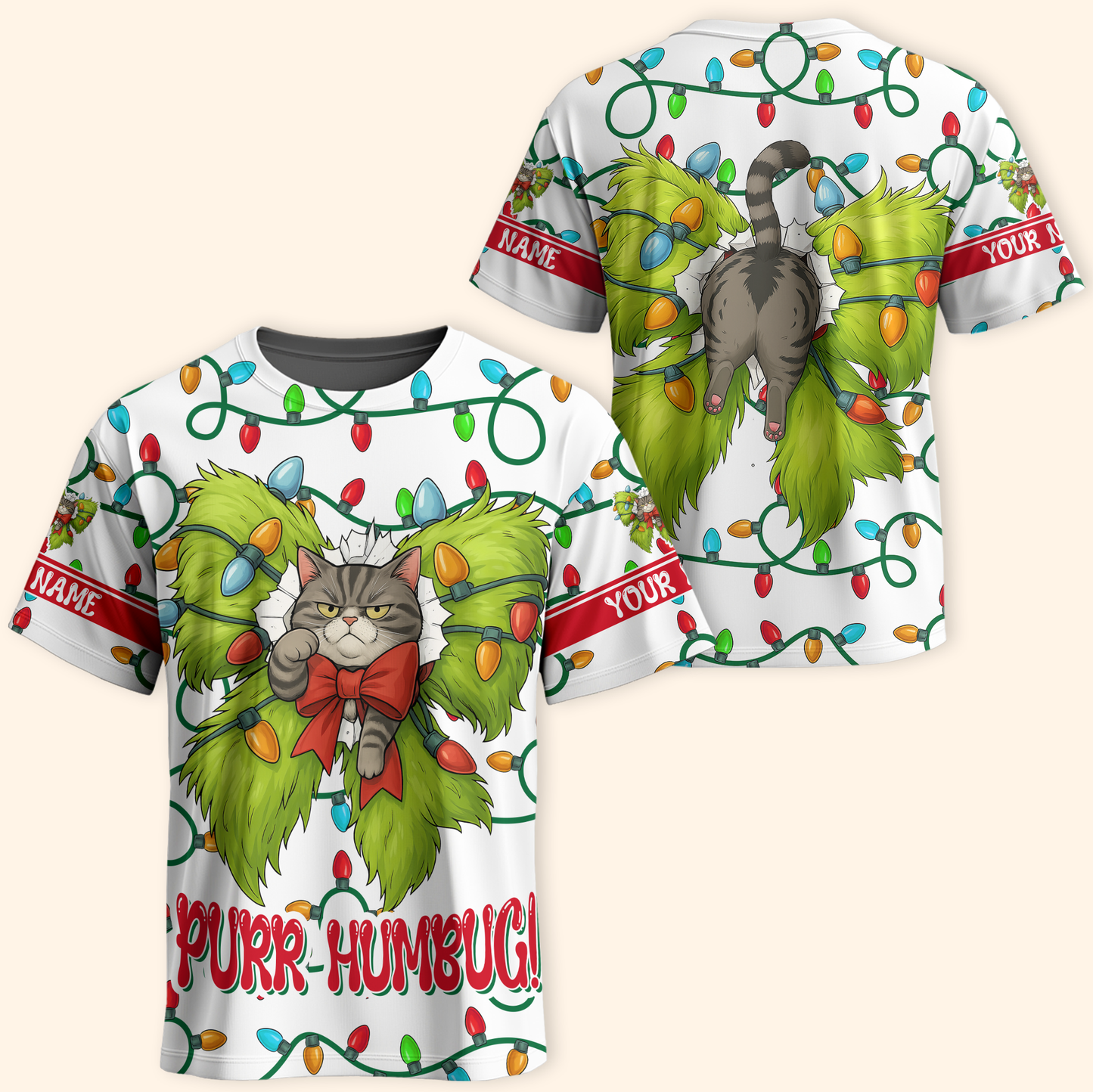 Funny Grinch Cat Christmas Hoodie – Purr Humbug Zip Up, Personalized Name Gift for Cat Lovers, Custom Choo
