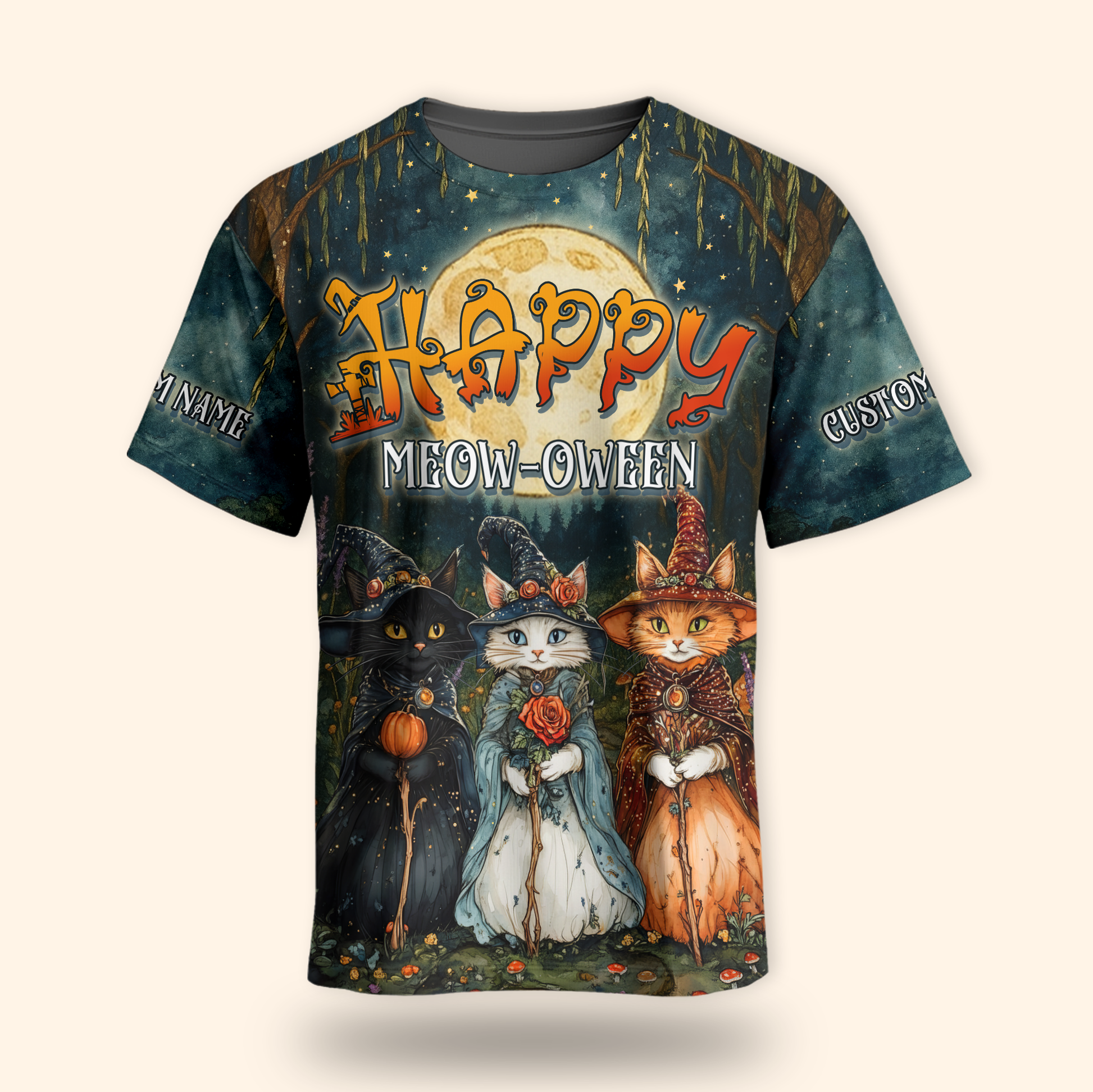 Happy Meow-Oween Hoodie – Halloween Cat Witch 3D Zip Up – Custom Name Hoodie, Custom Choo