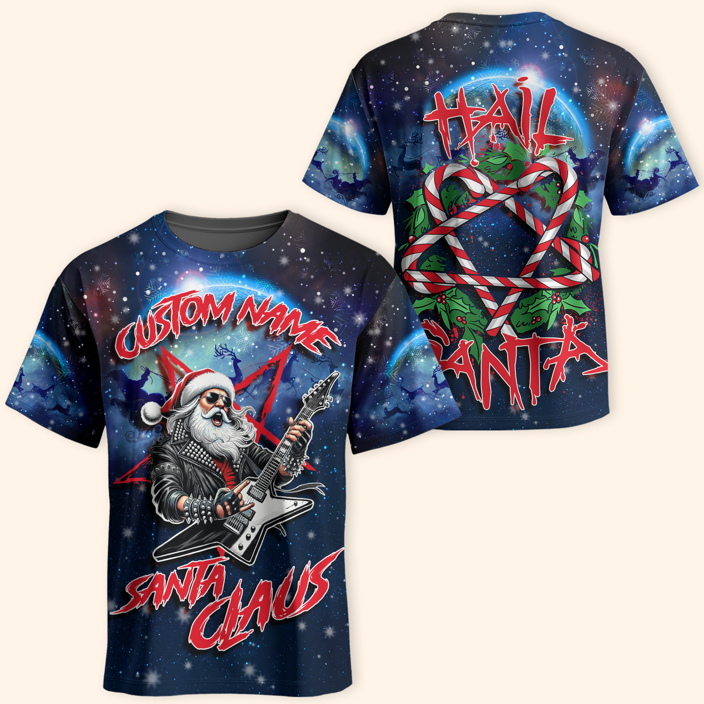 Hail Santa Hoodie – Rock Santa Claus Christmas Hoodie, Personalized Name Gift for Metal Fans
