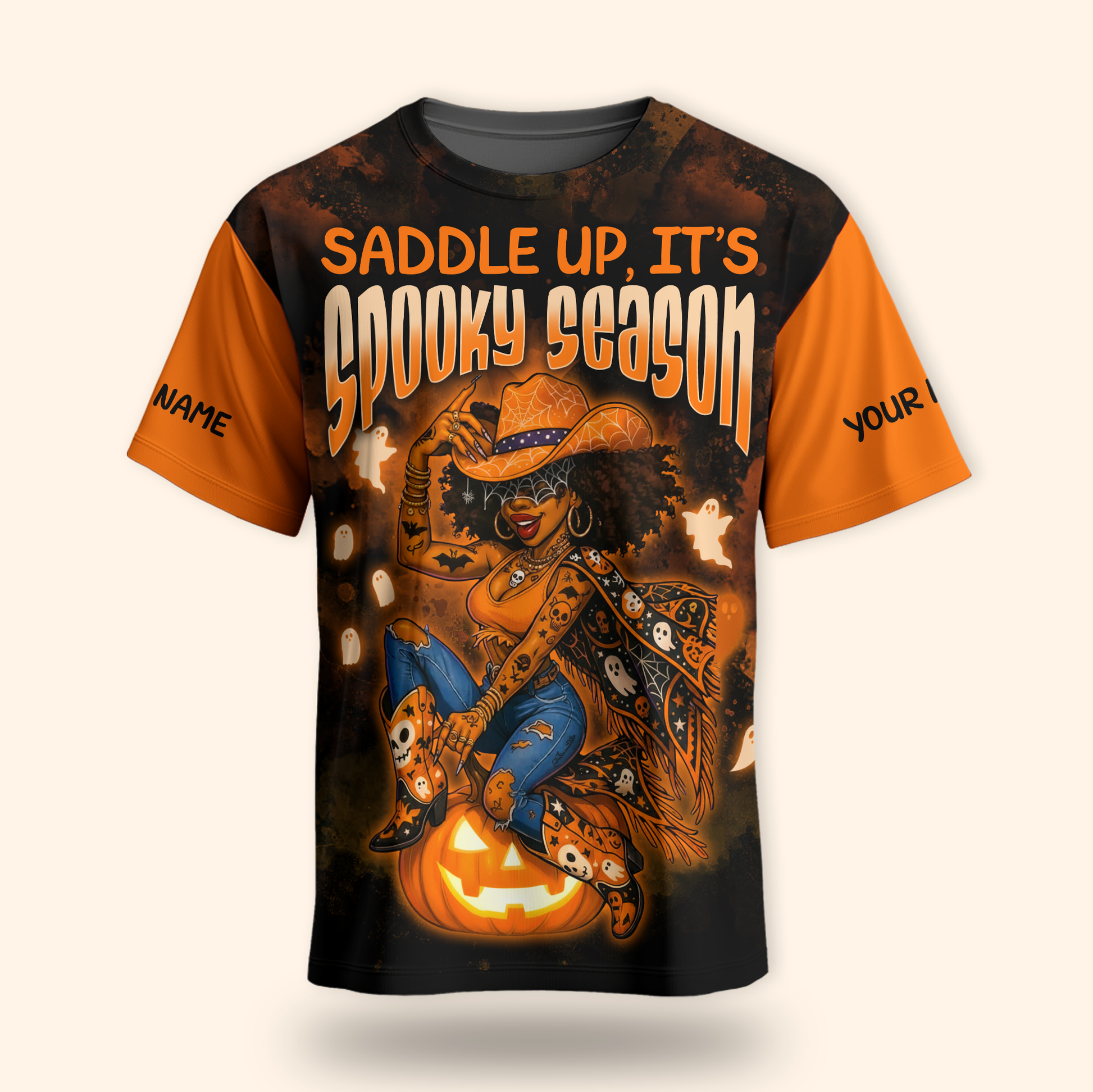Personalized Spooky Season Hoodie – Cowboy Riding Pumpkin Halloween Jacket, Custom Choo