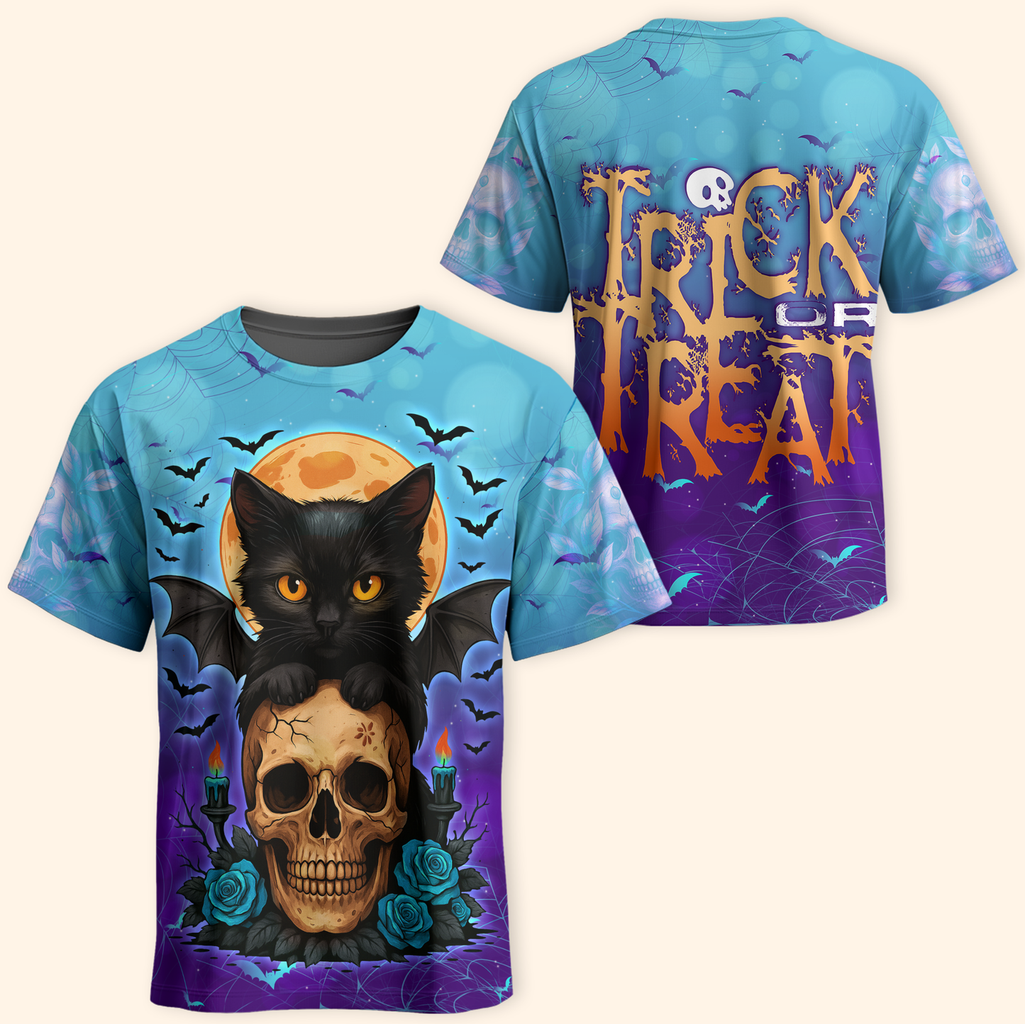 Midnight Spell Black Cat & Skull shirt, Custom Choo