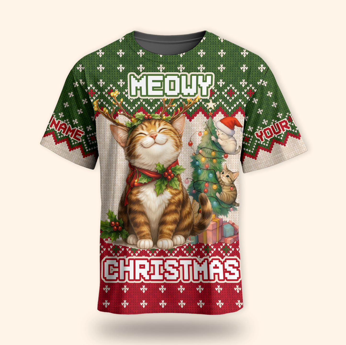 Personalized Merry Christmas Cat Hoodie – Cute Holiday Zip Up, Custom Name Gift for Cat Lovers, Custom Choo