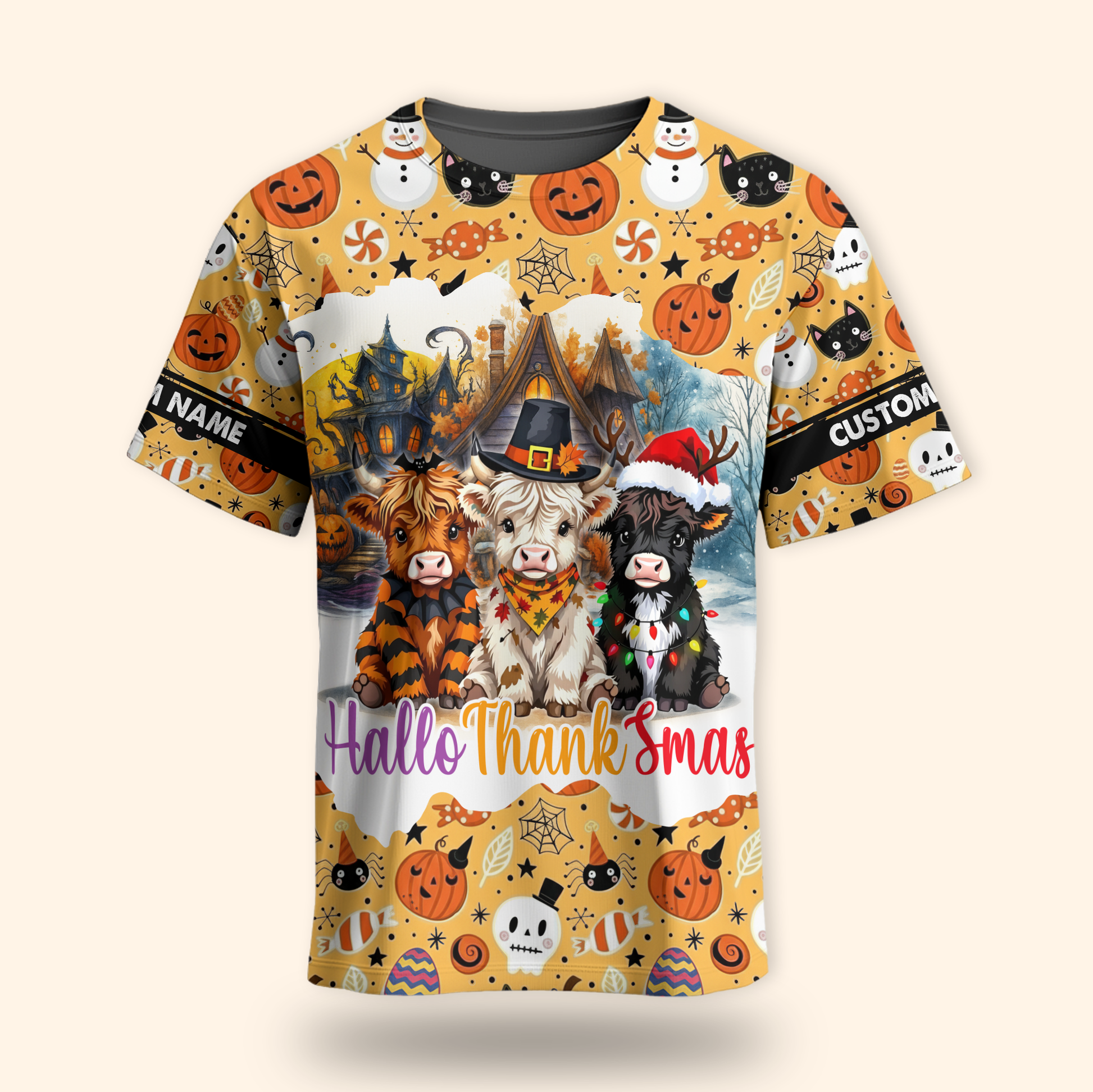 HalloThanksmas Hoodie – Funny Cow Family Halloween Thanksgiving Christmas Sweater, Custom Choo