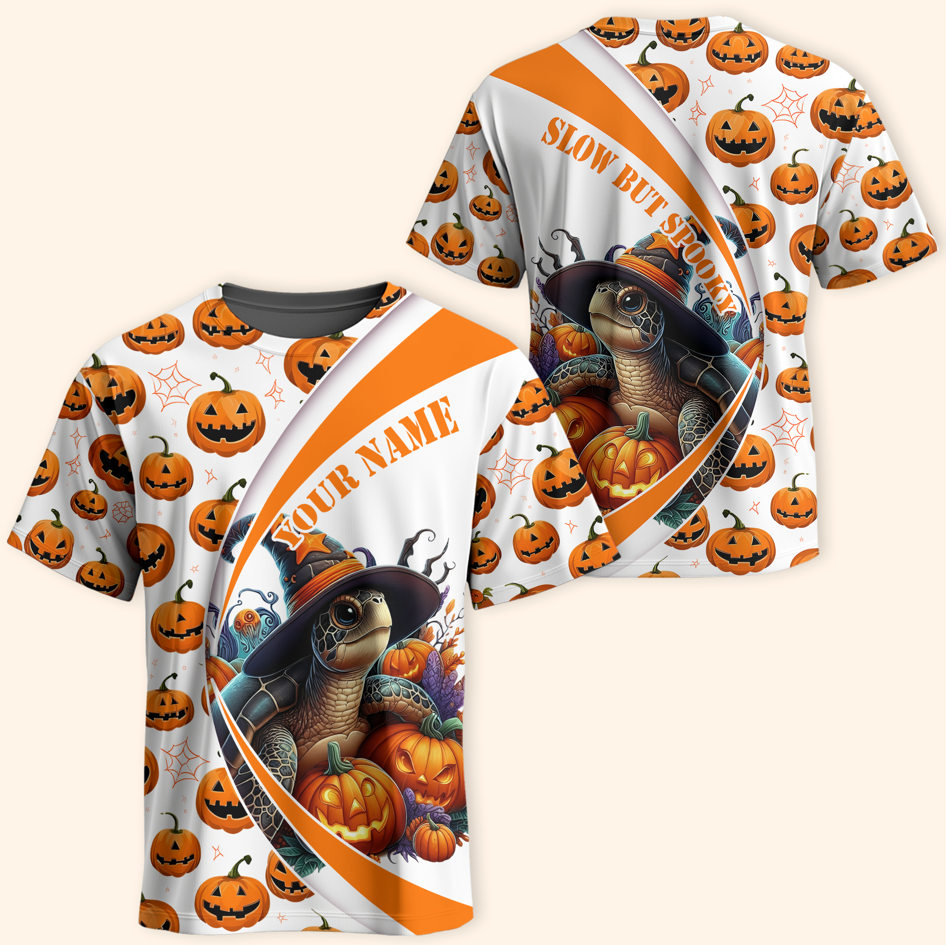Slow But Spooky Turtle Hoodie – Halloween Pumpkin Zip Up, Custom Name Gift, Custom Choo