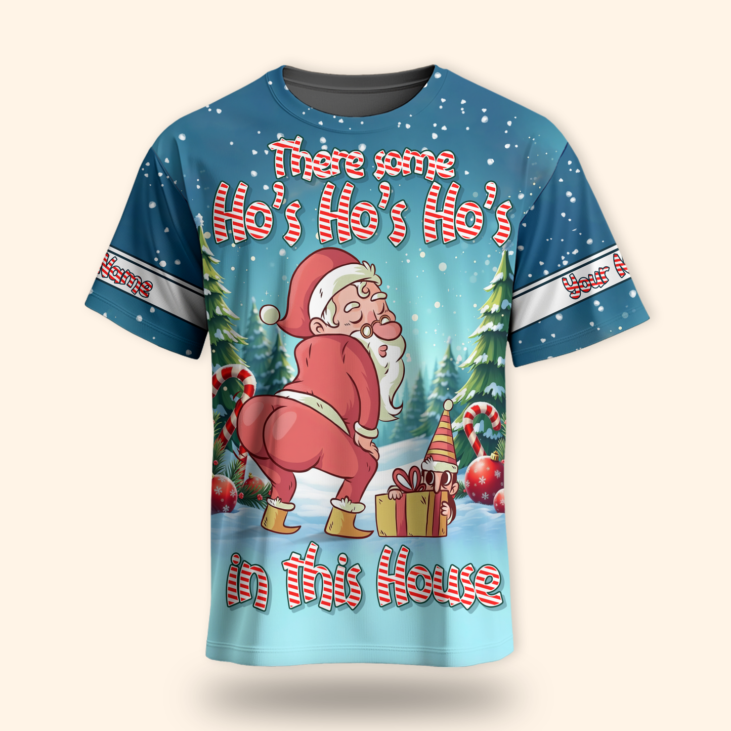 There Some Ho’s In This House Hoodie – Funny Santa Butt Design, Custom Name Christmas Zip Up, Custom Choo