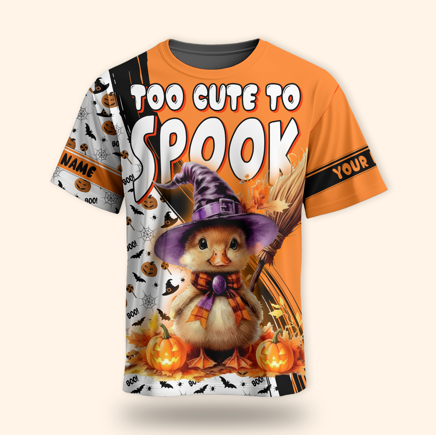 Too Cute To Spook Halloween Hoodie – Personalized Name Pumpkin Witch Cat Jacket, Custom Choo