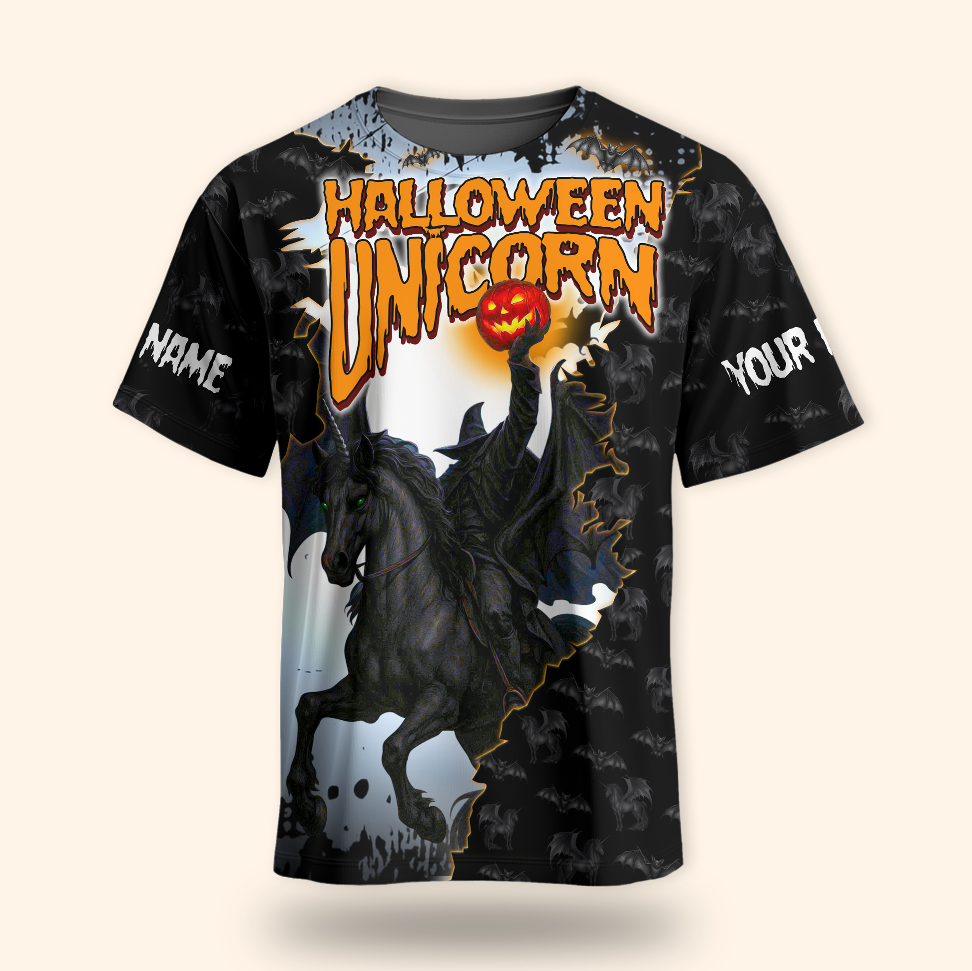 Halloween Unicorn Hoodie – Spooky Black Unicorn Zip Up Jacket, Custom Name Gift, Custom Choo