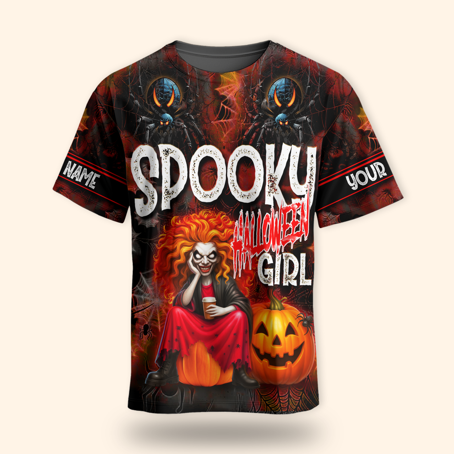 Spooky Halloween Girl Hoodie – Personalized Name Creepy Zip Up Jacket, Custom Choo