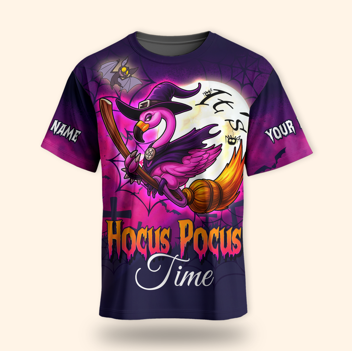 Personalized Hocus Pocus Hoodie – Flamingo Witch on Broom Halloween Zip Up, Custom Choo