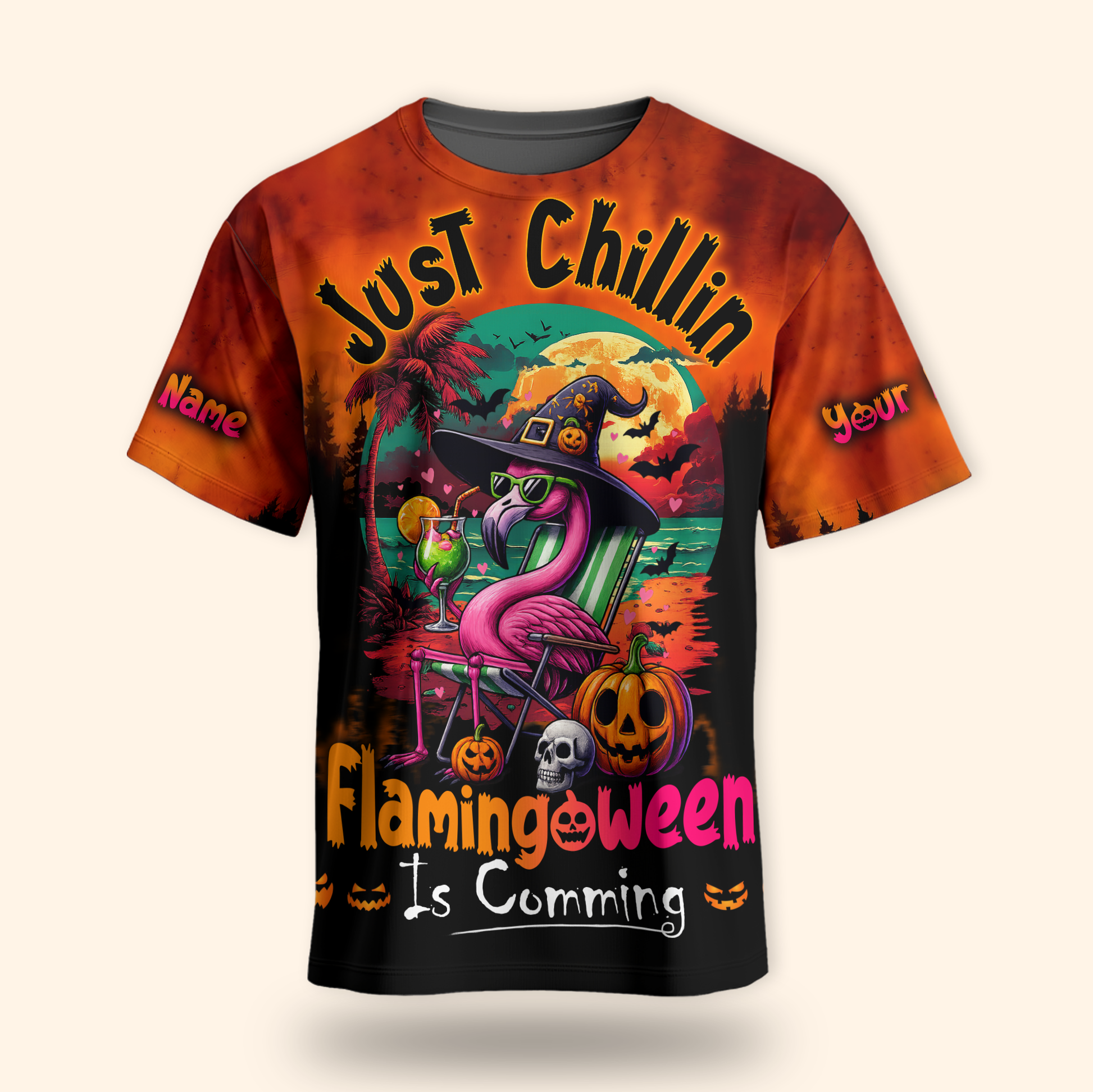 Personalized Flamingo Halloween Hoodie – Just Chillin Flamingoween Zip Up, Custom Choo