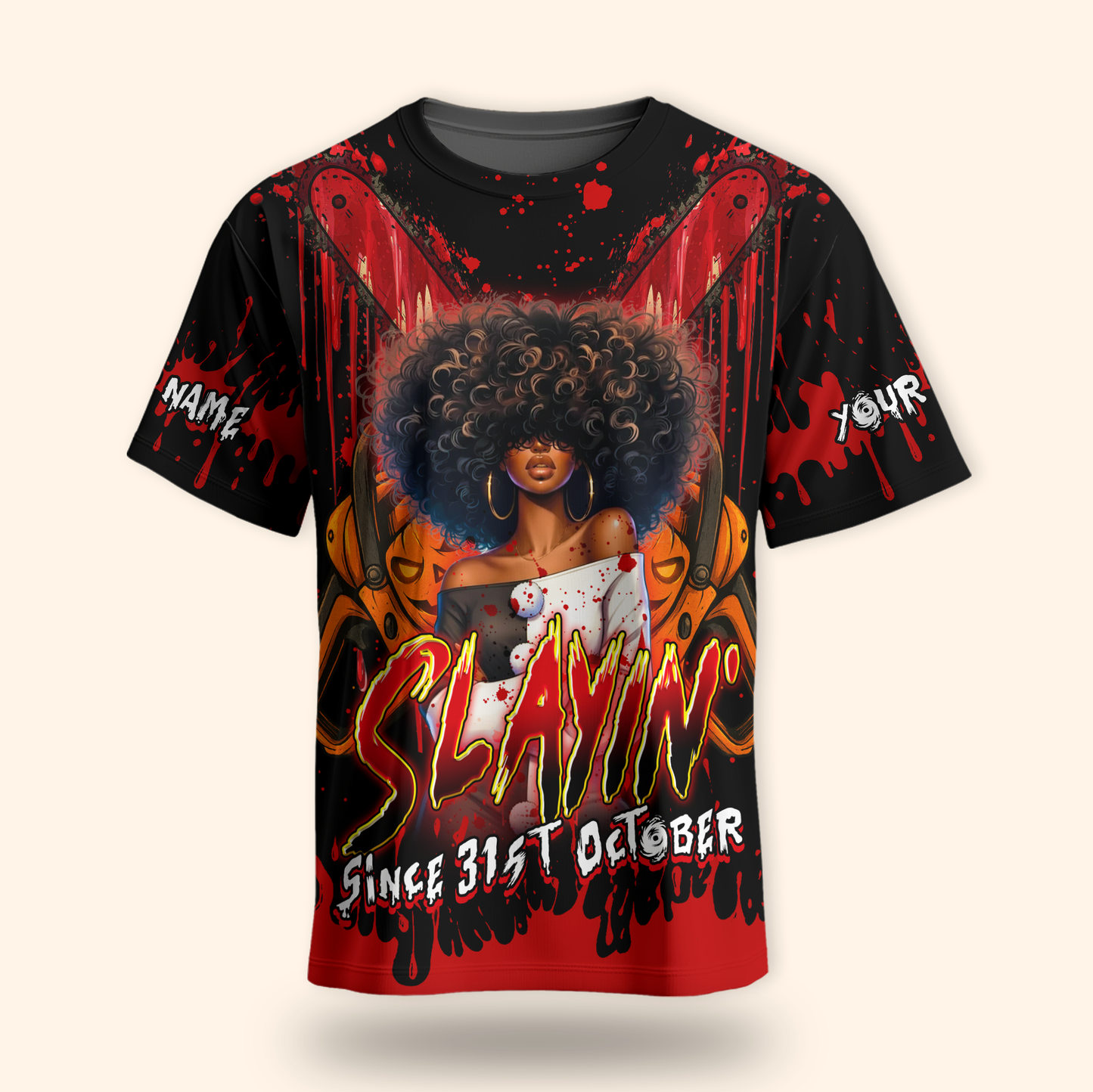 Slayin’ Since 31st October Hoodie – Custom Name Halloween Horror Afro Girl Jacket, Custom Choo