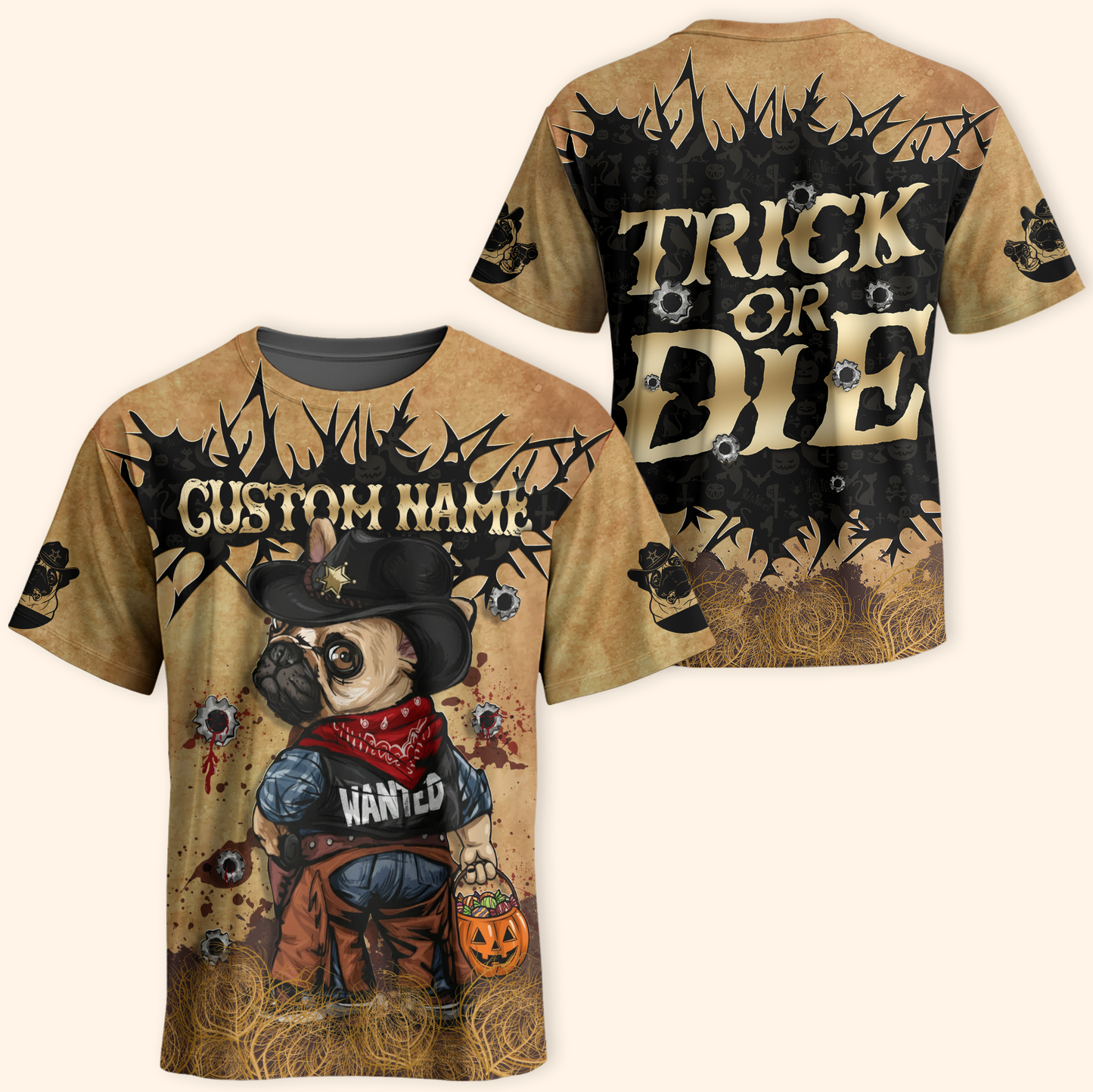 Personalized Trick Or Die Cowboy Pug Dog, Custom Choo