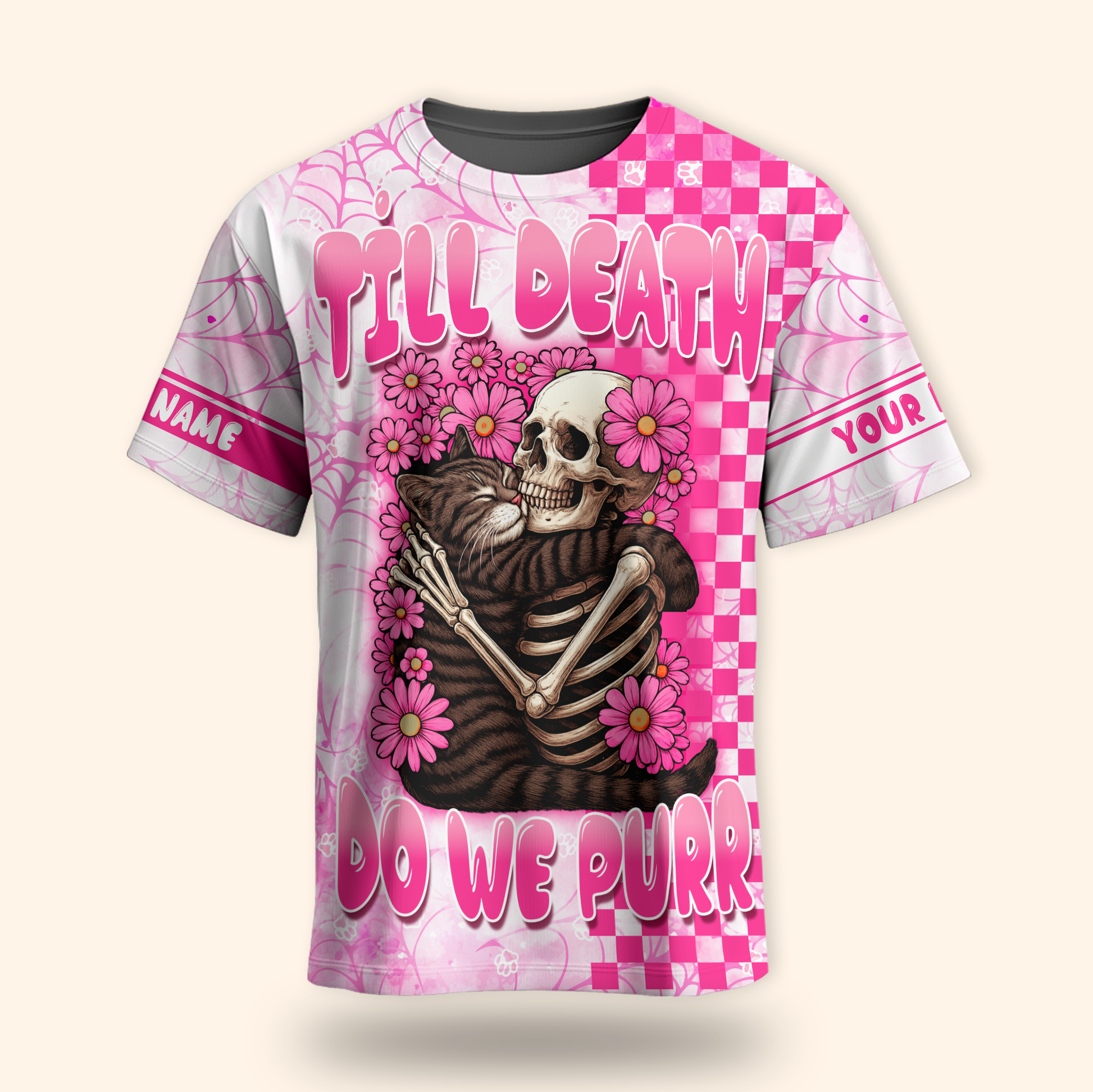 Personalized Cat Skeleton Hoodie – Till Death Do We Purr Pink Gothic Zip Up, Custom Choo
