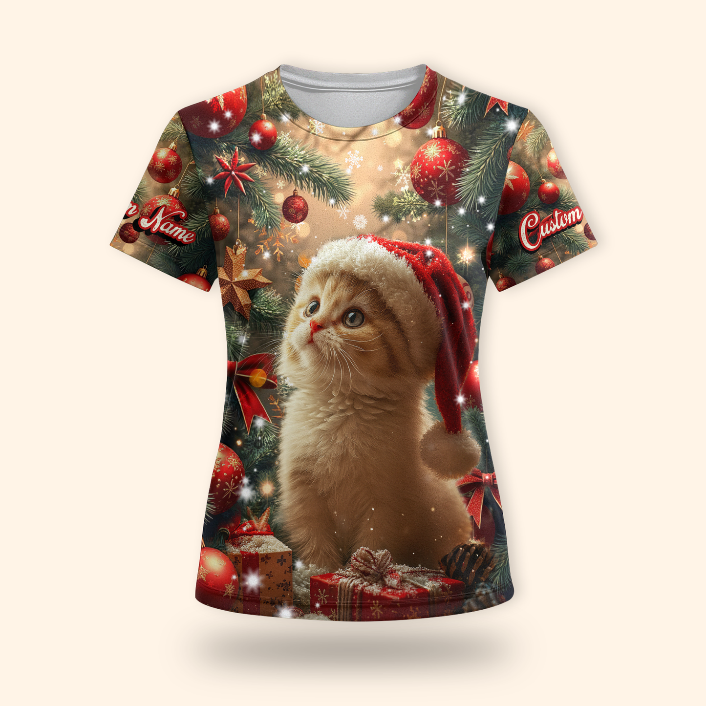 Cute Cat Christmas Hoodie – Personalized Santa Kitty Zip Up