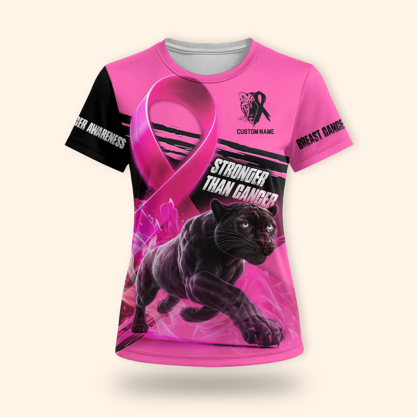 Personalized Stronger Than Cancer Panther - Breast Cancer Awareness Shirt, Custom Choo