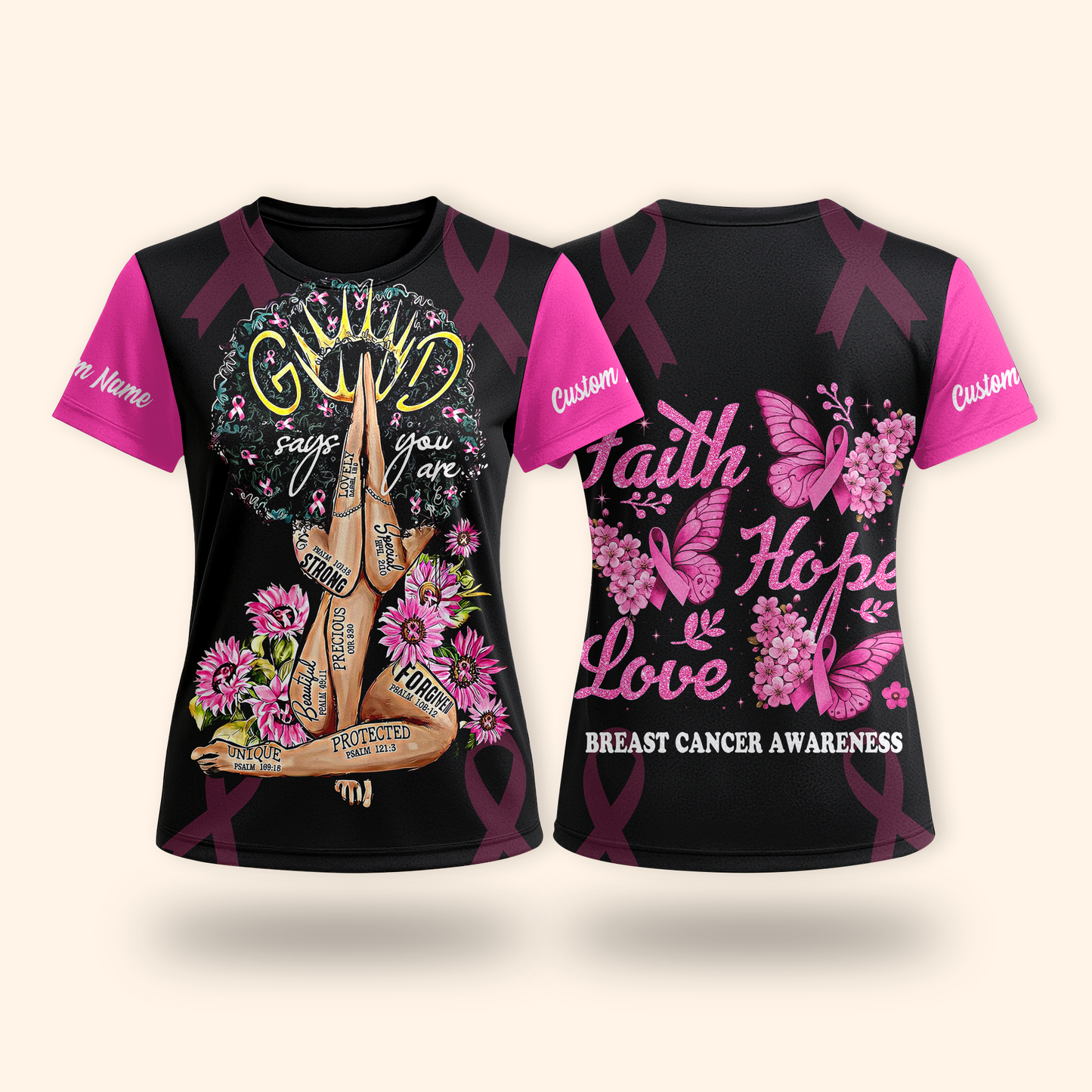 Personalized "Faith Hope Love" Breast Cancer Awareness Hoodie, Custom Choo
